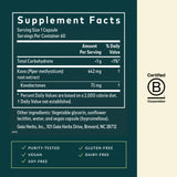Gaia Herbs Kava étiquette emballage, information et traçabilité pour une transparence.
