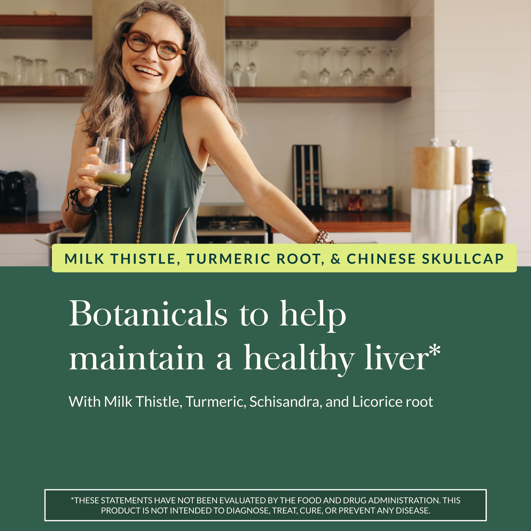 Gaia Herbs Liver Health: gros-plan sur les plantes, stimulation d'une routine bien-être.