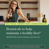 Gaia Herbs Liver Health: gros-plan sur les plantes, stimulation d'une routine bien-être.