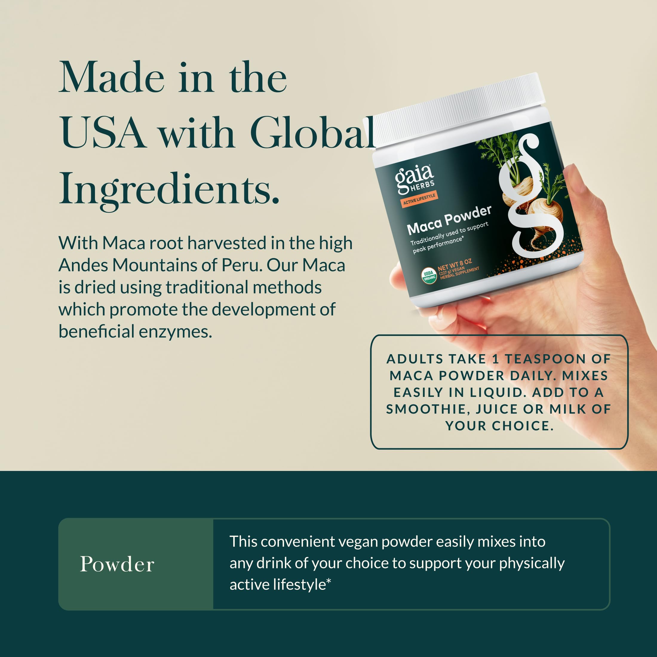 Gaia Herbs Maca Poudre, adaptogène vegan: soutien à l'activité physique.