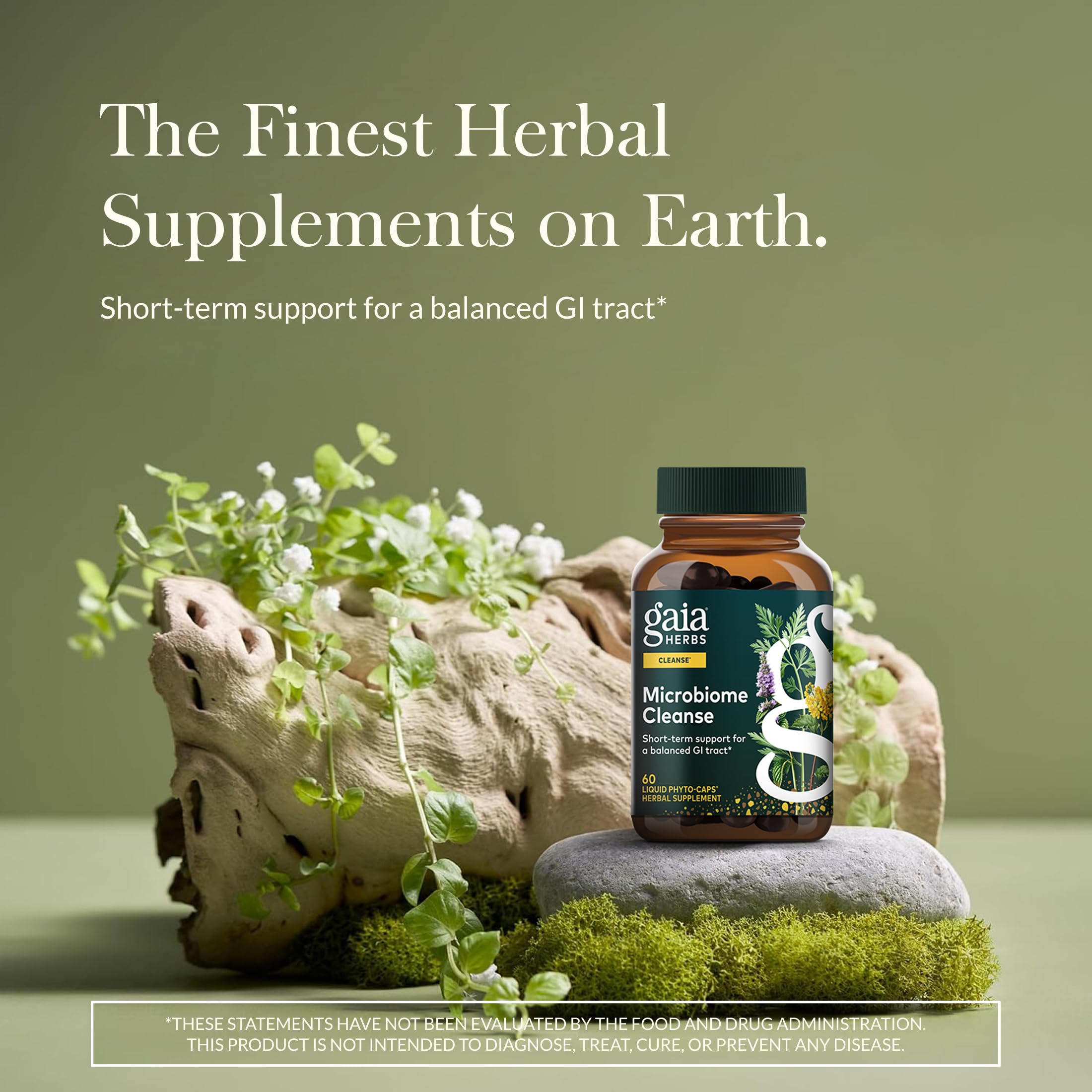 Gaia Herbs Microbiome Cleanse: etiquette claire et preuve d'engagement qualité.