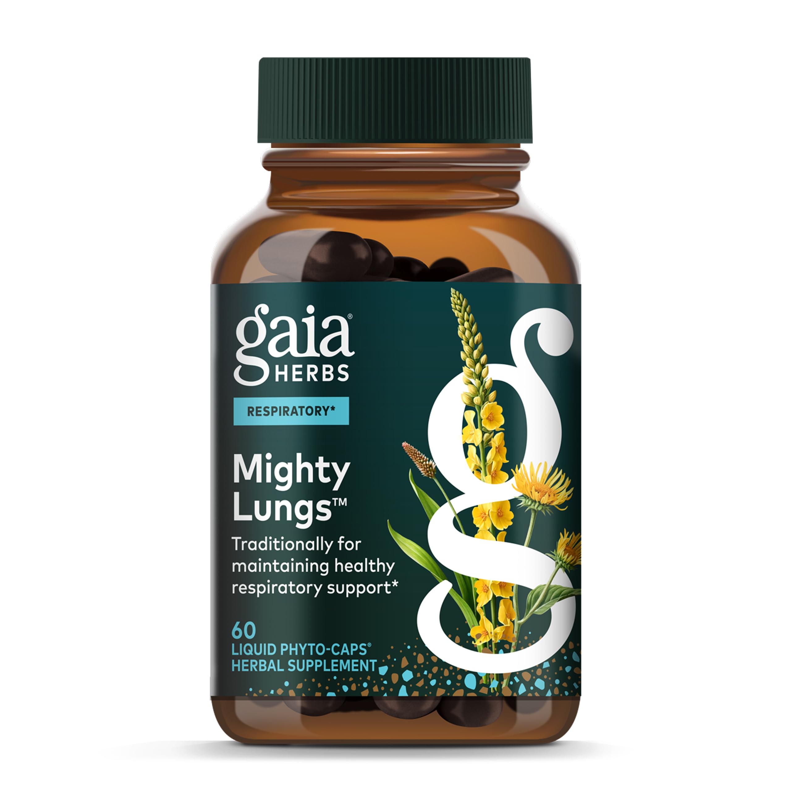 Gaia Herbs Mighty Lungs - Bouteille prête pour un rituel quotidien de soutien potentiel des voies respiratoires.