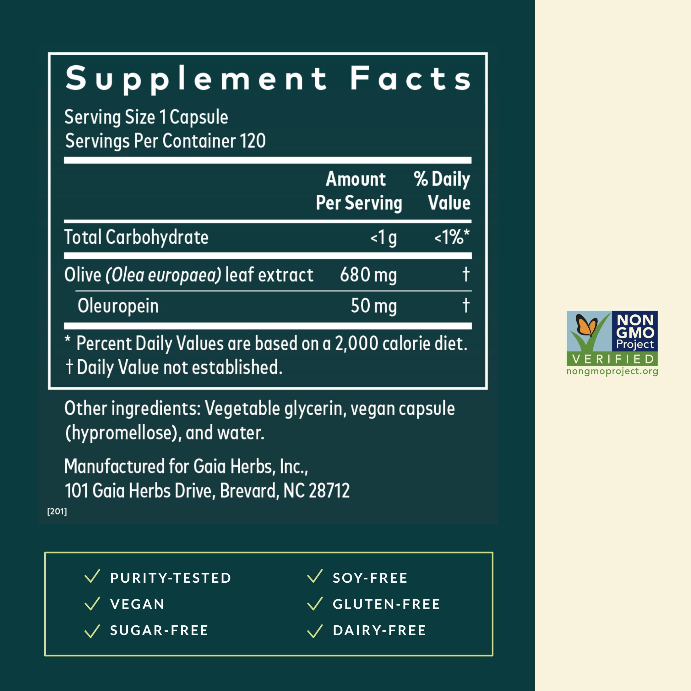 Gaia Herbs Olive Leaf - capsules véganes faciles à intégrer au quotidien.