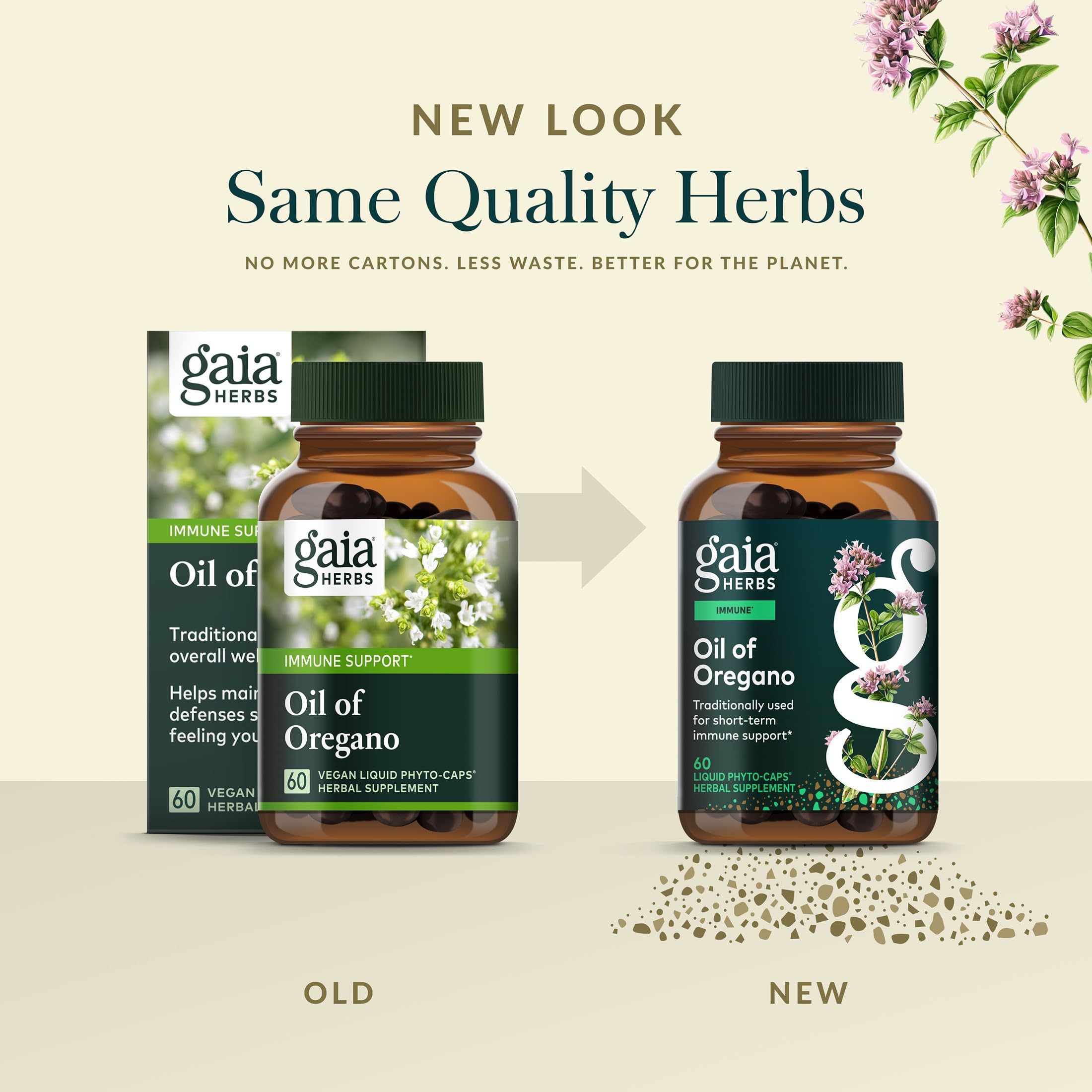 Packaging Gaia Herbs montrant traçabilité et intégrité.
