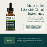 Pipette Gaia Herbs Olive Leaf Extrait facilite le dosage précis.