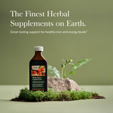 Étiquette Gaia Herbs Plant Force Fer Liquide montrant les informations et le branding.