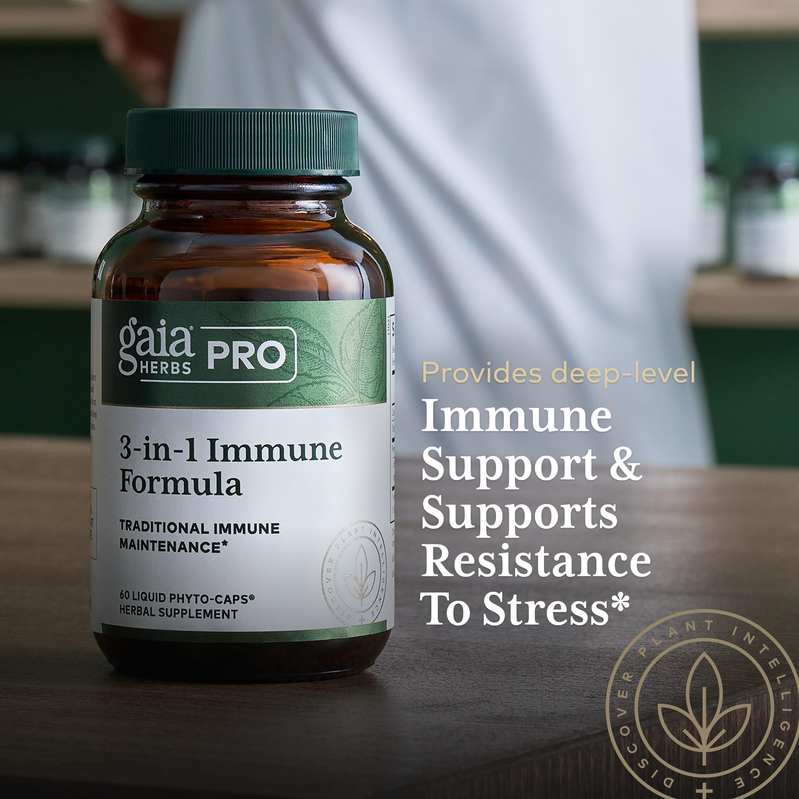 Gaia Herbs PRO 3-en-1 emballage 60 capsules liquides, format pratique.