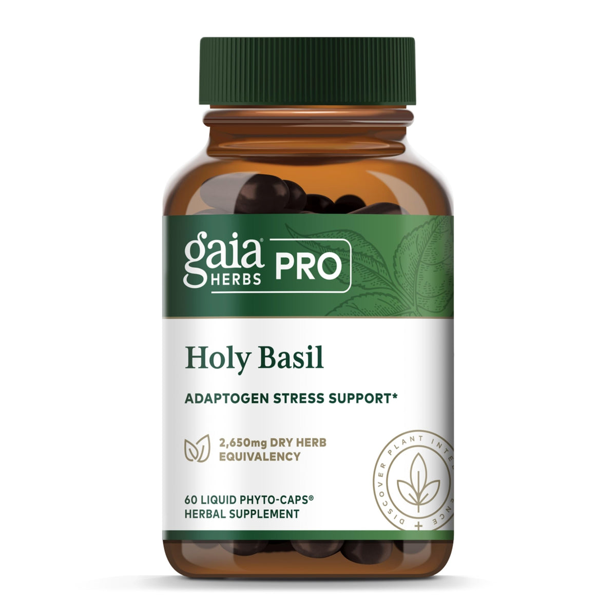 Gaia Herbs PRO basilic sacré bouteille verte pour soutien quotidien au stress