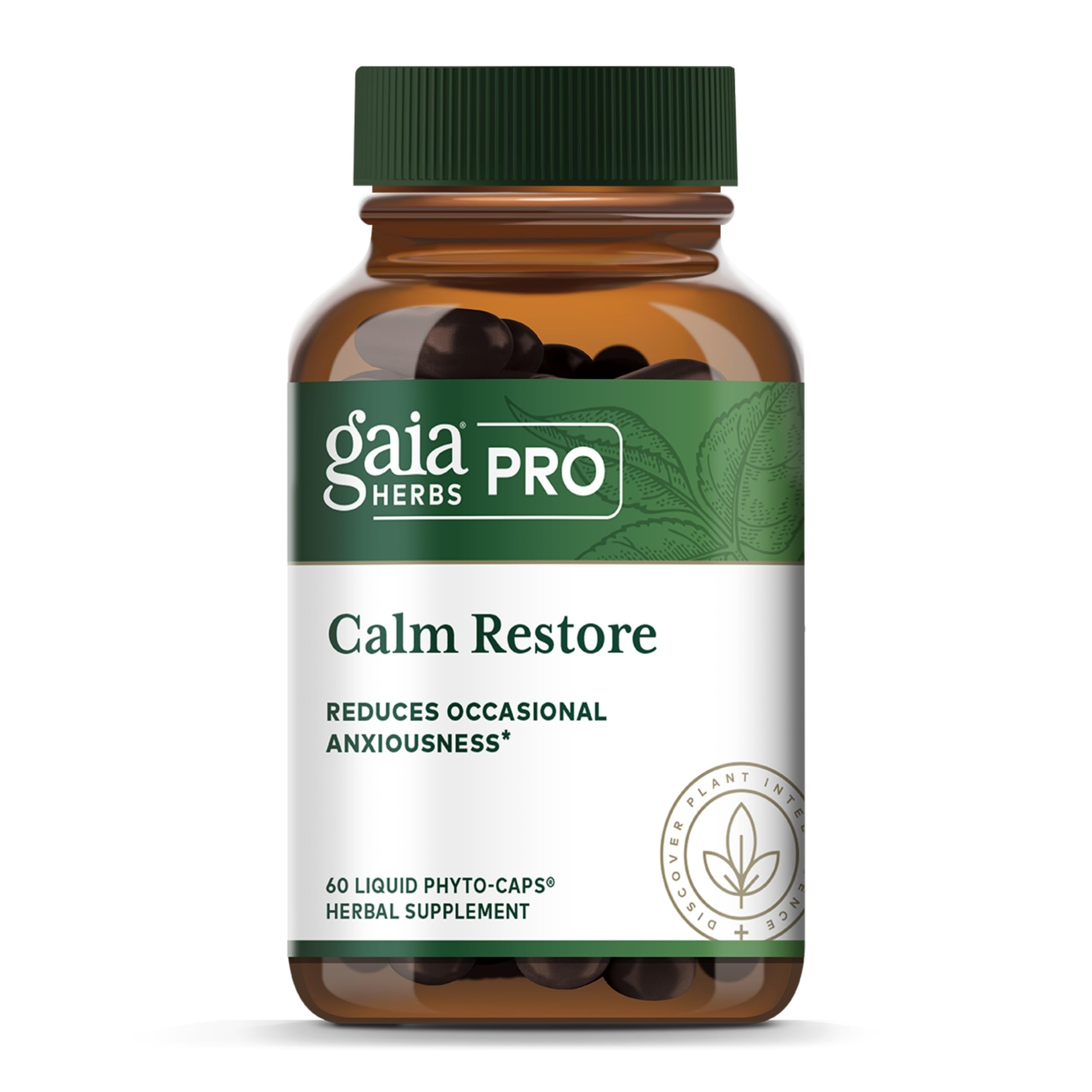 Gaia Herbs PRO Calm Restore : bouteille affichant l’étiquette du complément pour le système nerveux.