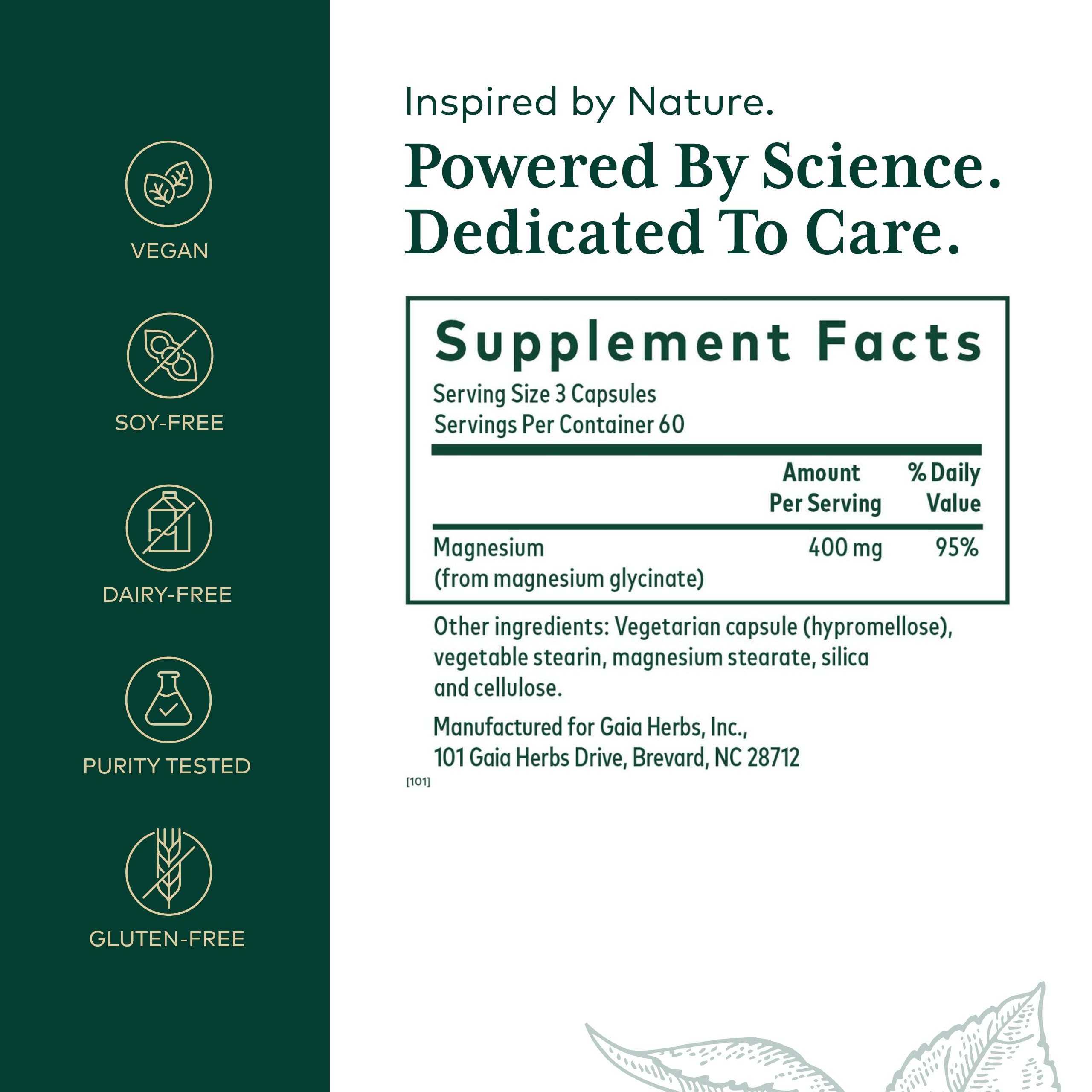 Capsules Gaia Herbs PRO Magnesium Glycinate, faciles à avaler et favorisant une énergie stable.