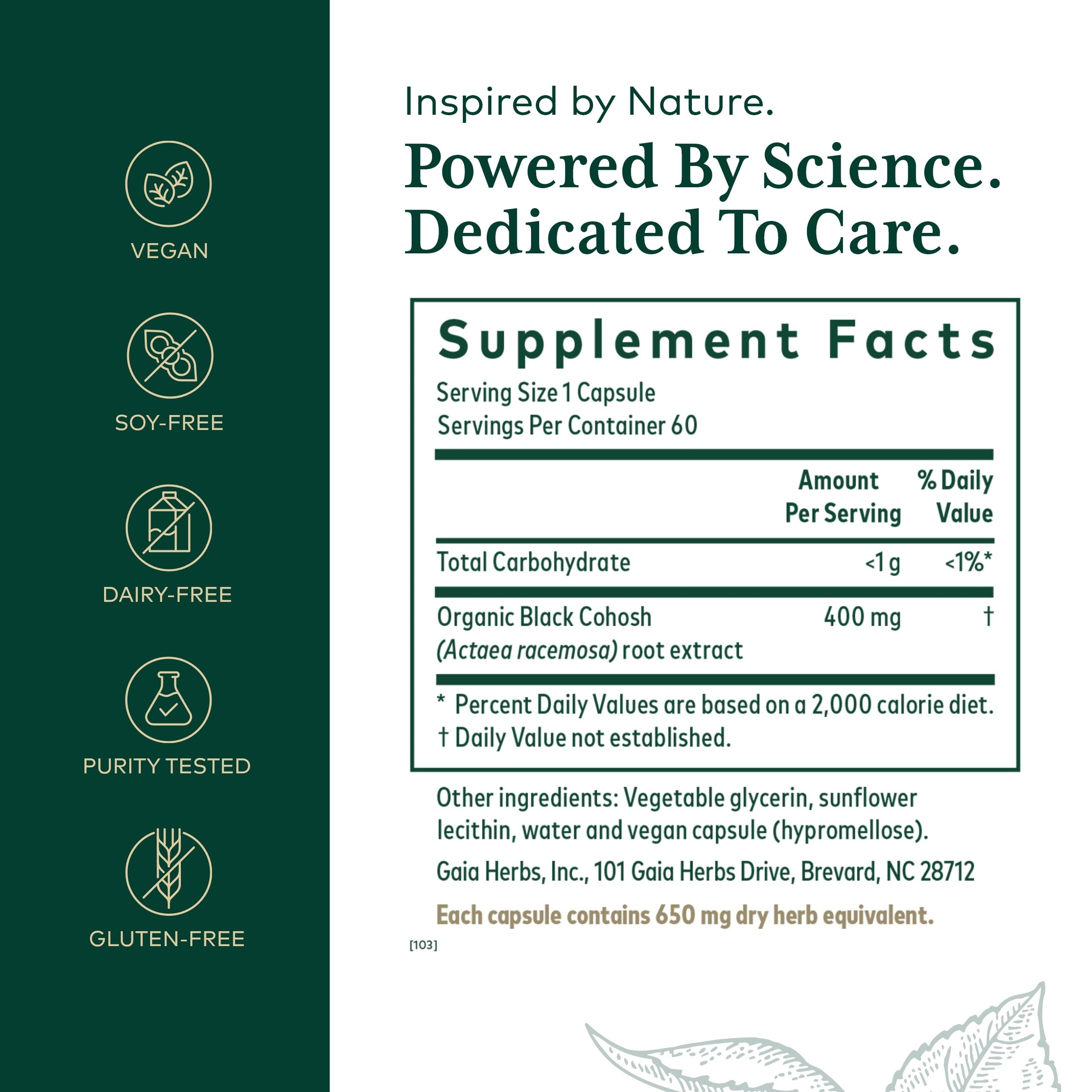 GAIA HERBS PRO Black Cohosh PRO près de l'étiquette, présentation du produit