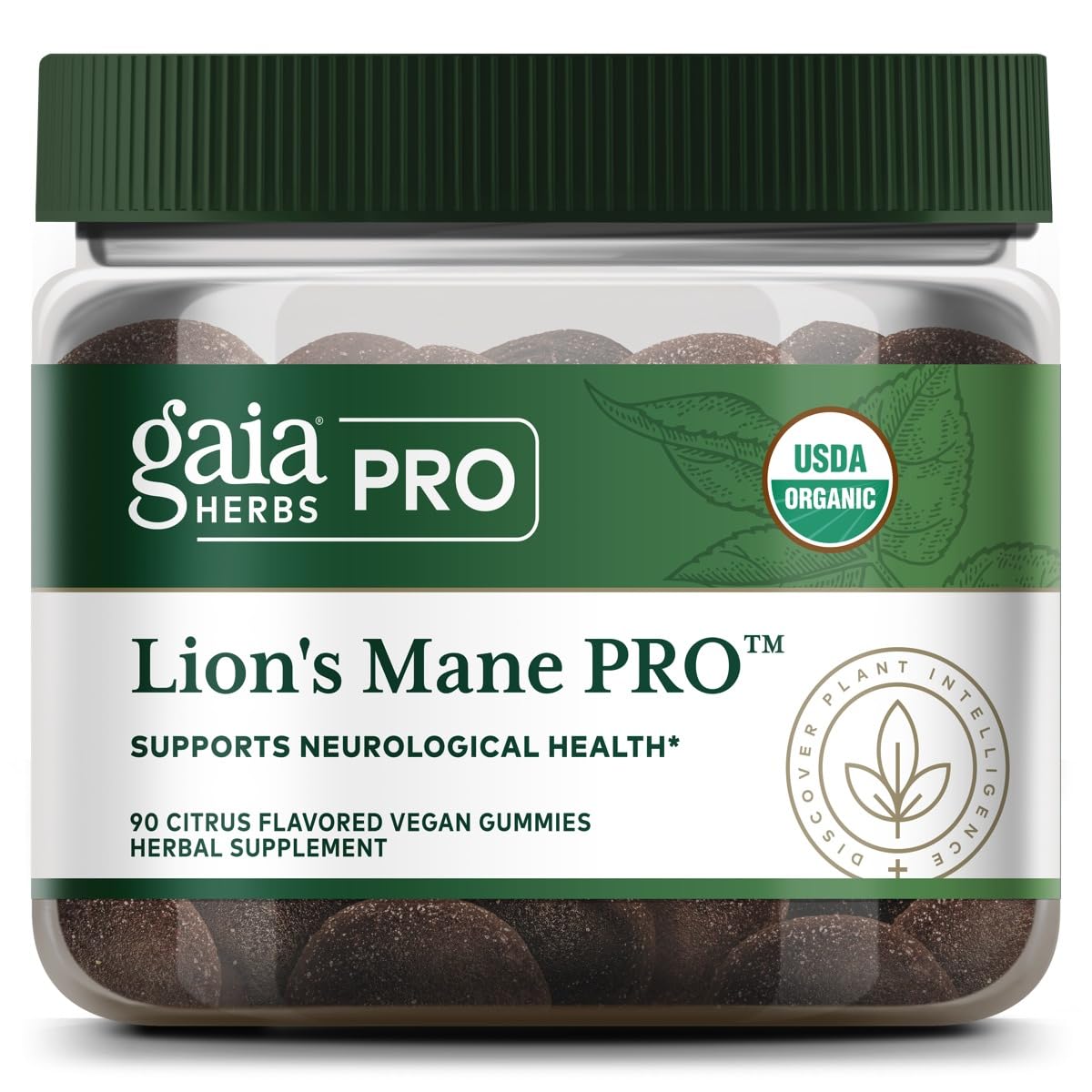 Gommes Gaia Herbs PRO Crinière de Lion, bouteille pratique pour usage quotidien.
