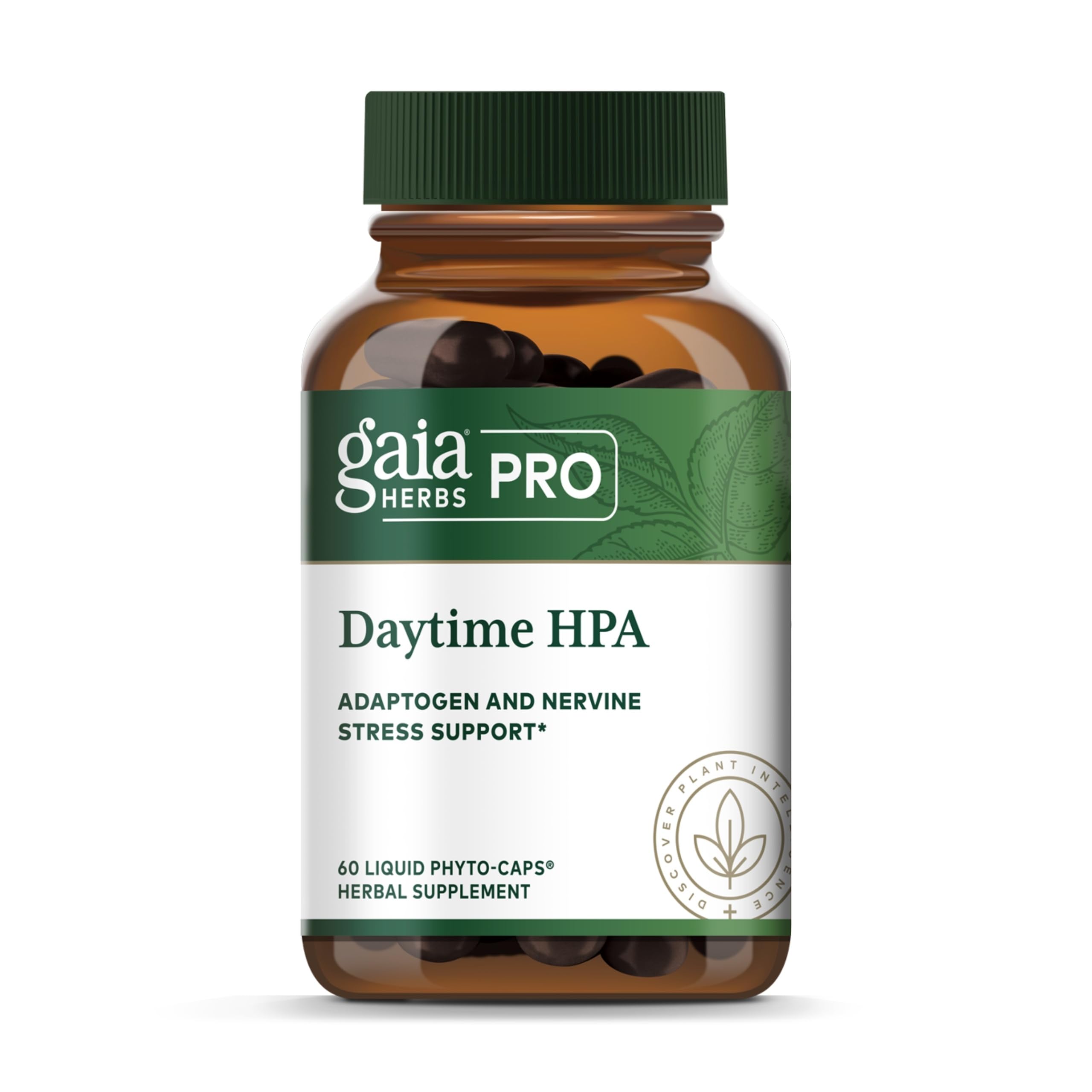 GAIA HERBS PRO HPA Diurne : bouteille affichant huile d'olive et rhodiola, soutien possible au système nerveux.