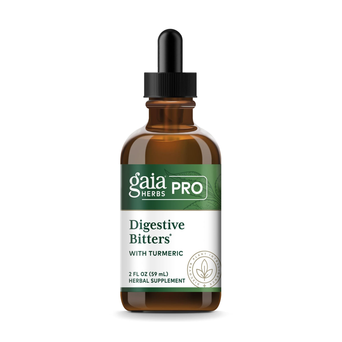 GAIA HERBS PRO Digestive Bitters, bouteille, soutient potentiellement la digestion après les repas.