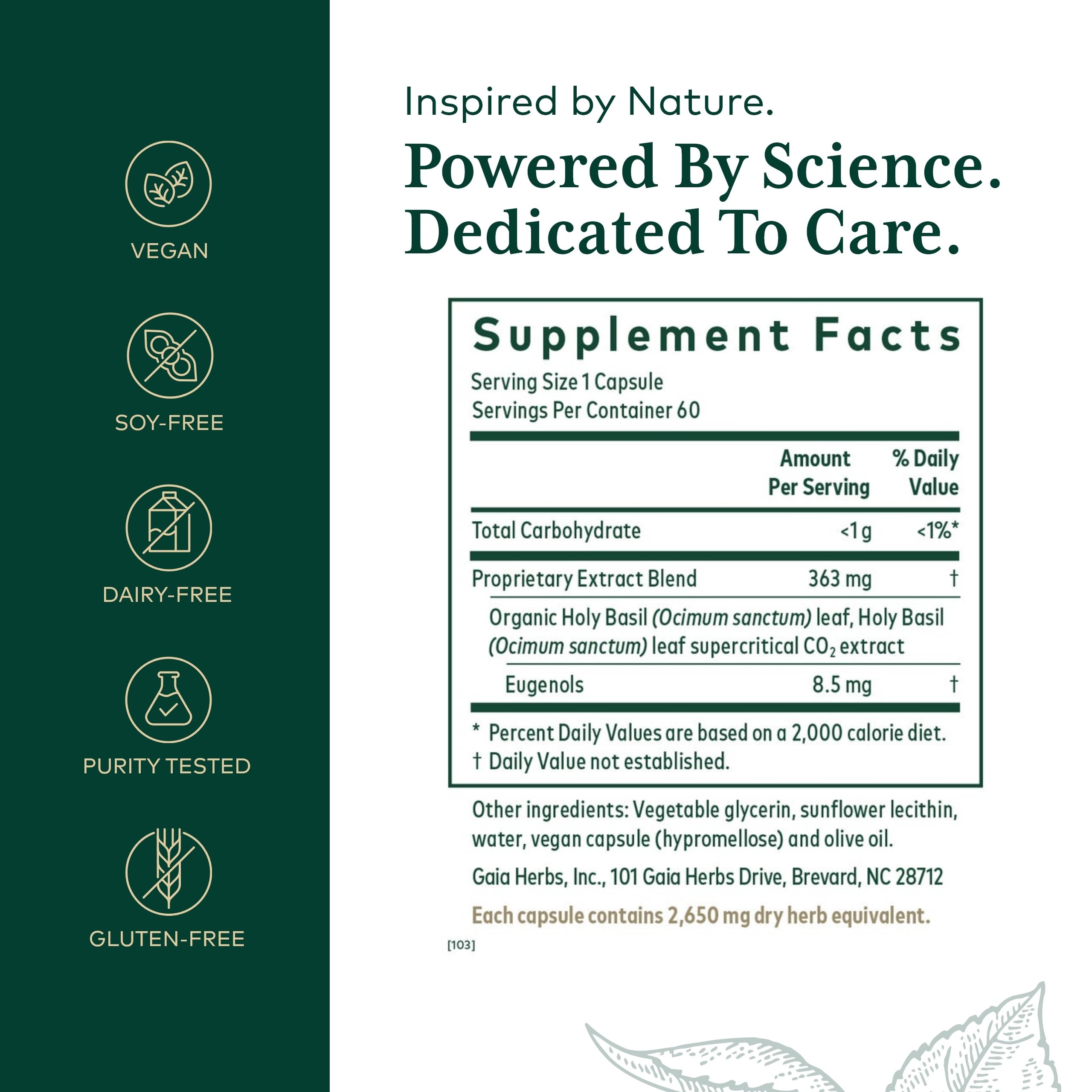 Gaia Herbs PRO double extraction basilic sacré extrait riche pour l'équilibre naturel