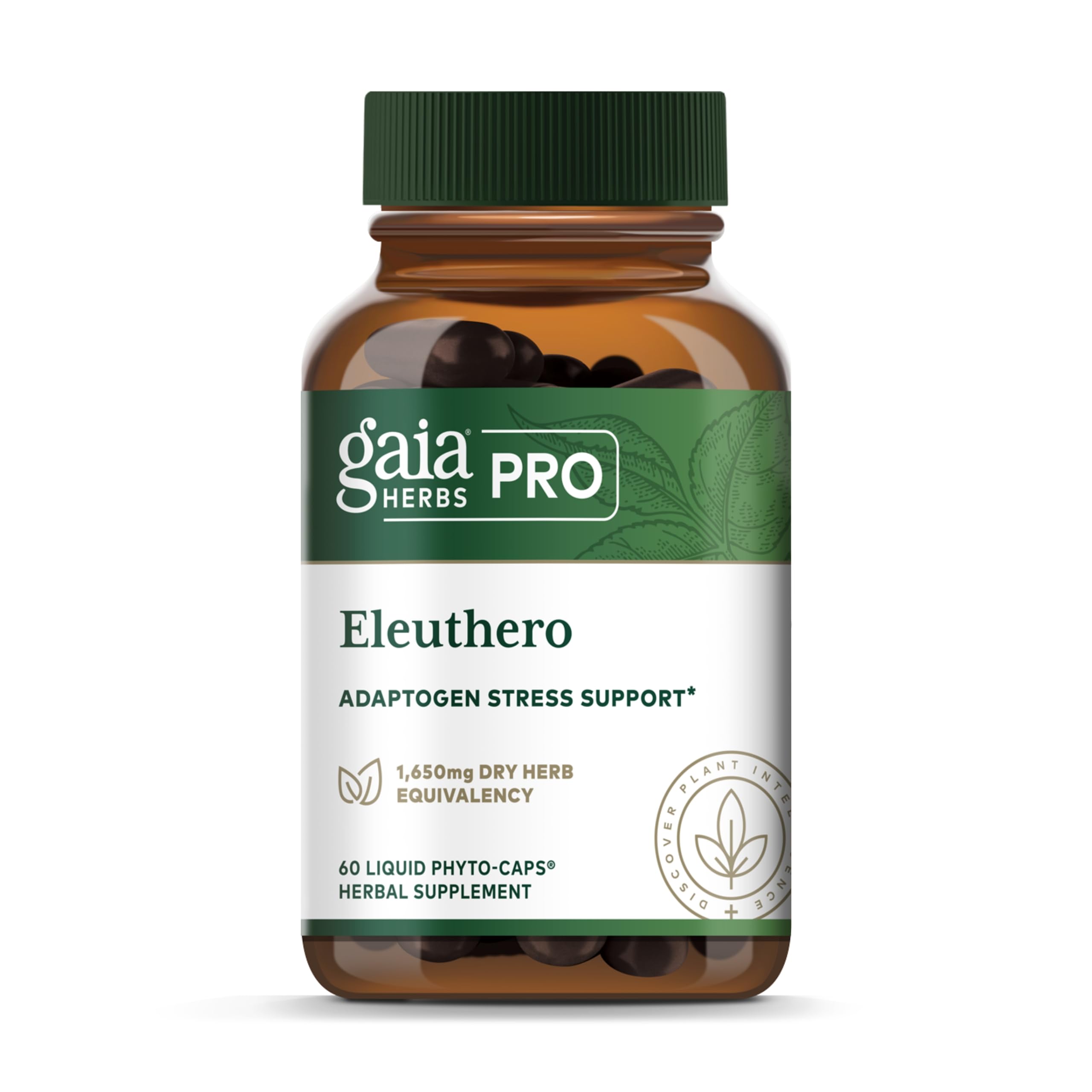 GAIA HERBS PRO Eleuthero, bouteille de capsules phyto-veganes pour énergie potentielle.