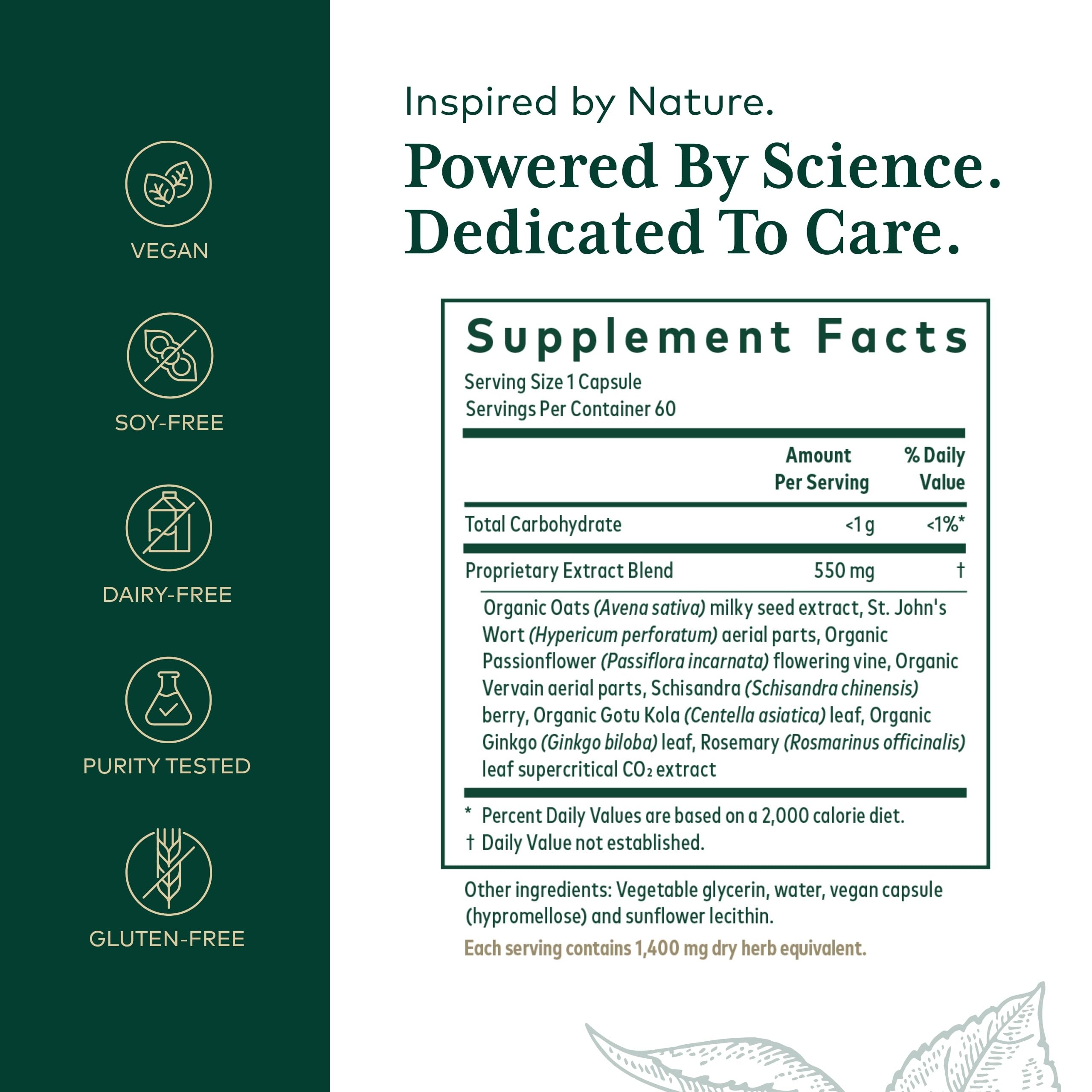 Étiquette Gaia Herbs PRO Emotional Balance lisible indiquant l’usage potentiel et les ingrédients.