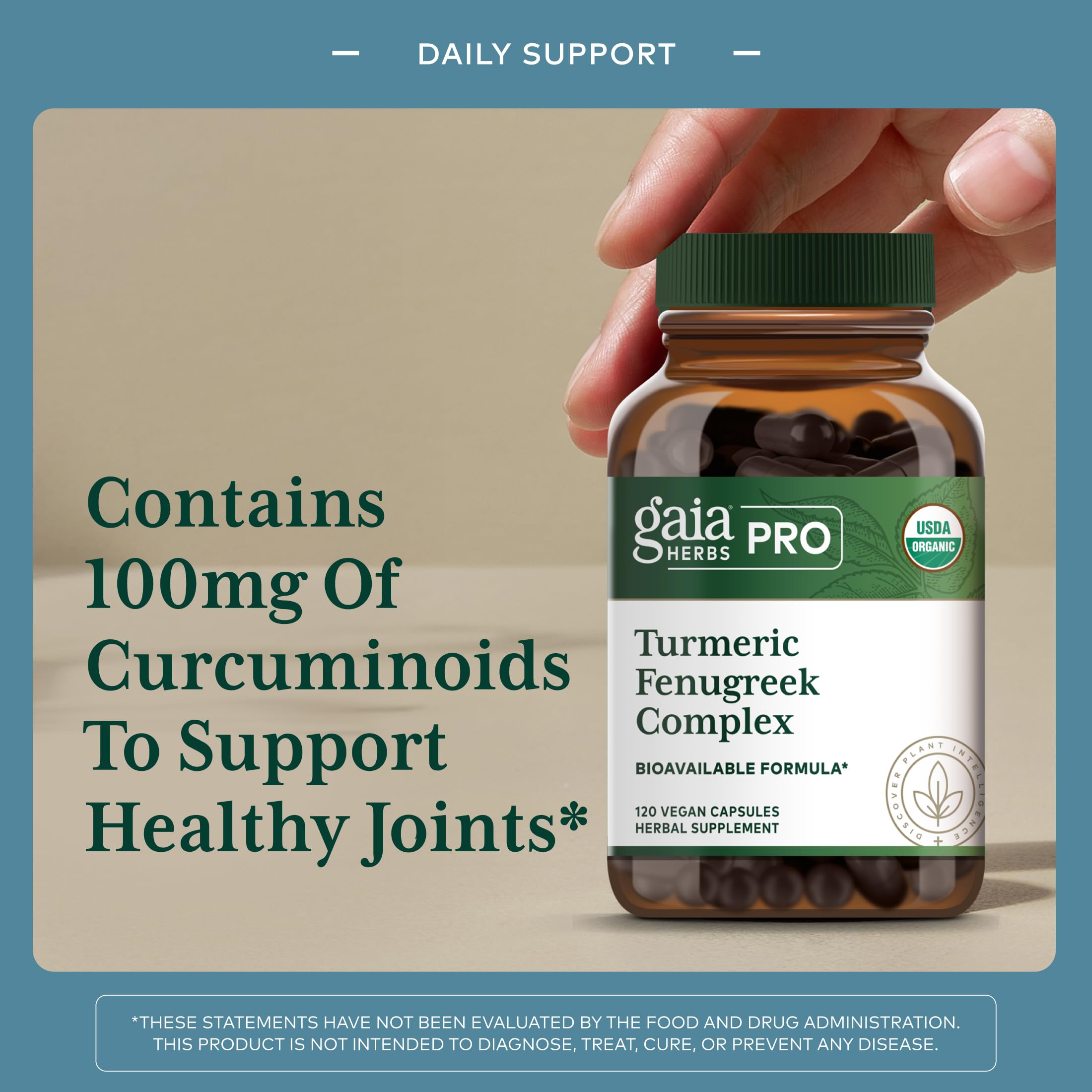 Étiquette Gaia Herbs PRO : ingrédients biologiques clairement listés et traçabilité assurée.