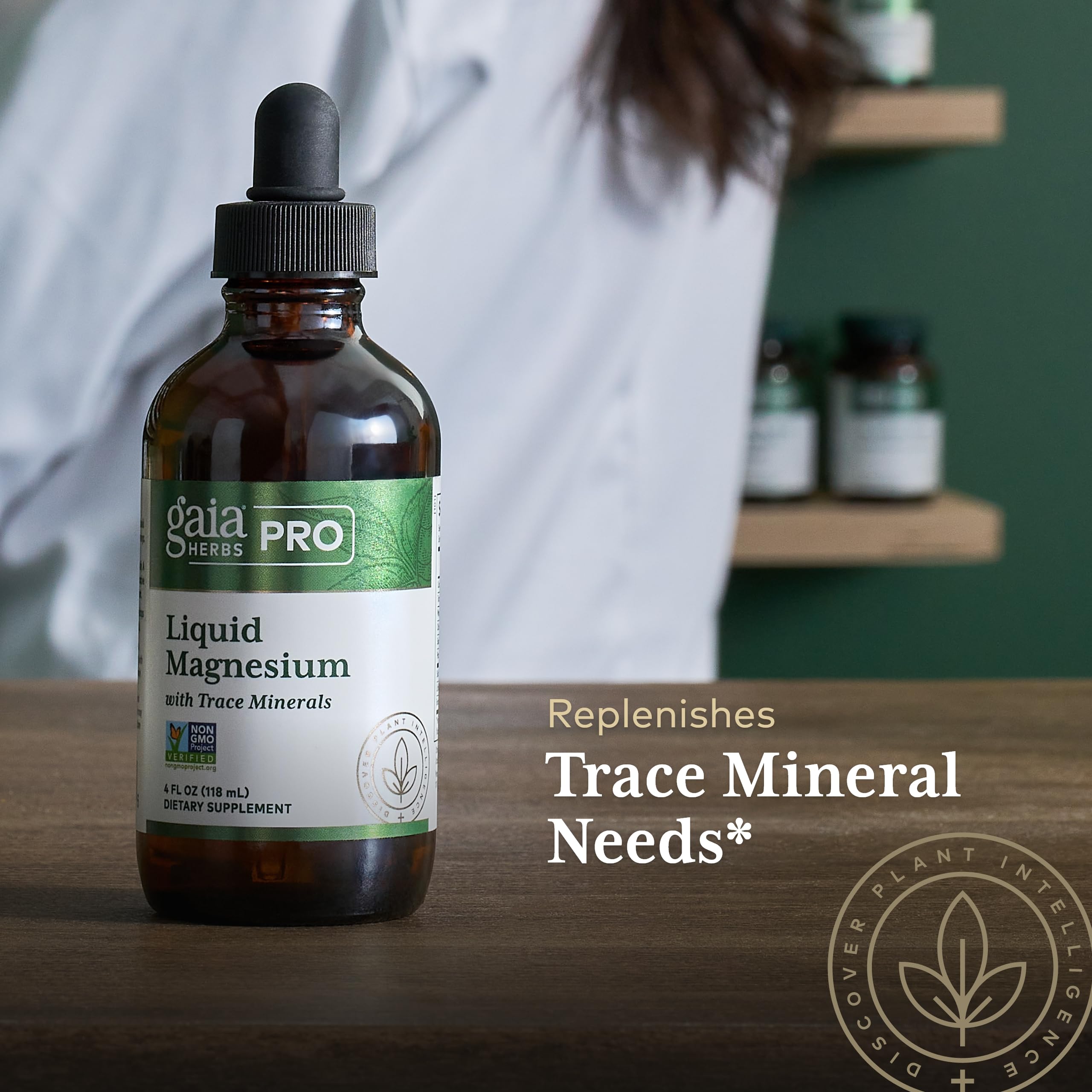 Gaia Herbs PRO Magnésium liquide – utilisation quotidienne facile dans une boisson.