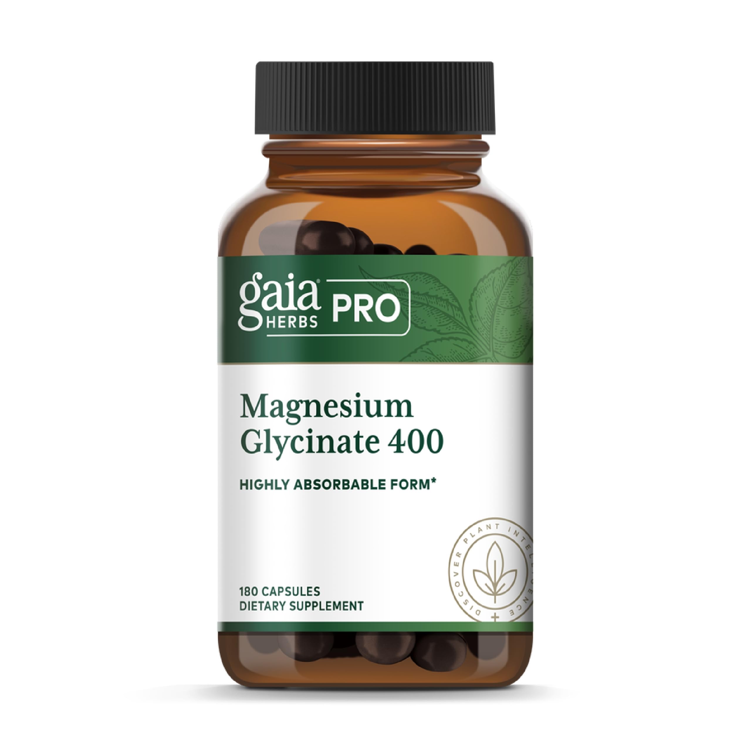 Gaia Herbs PRO Magnesium Glycinate 400 mg – bouteille pratique pour la détente occasionnelle.