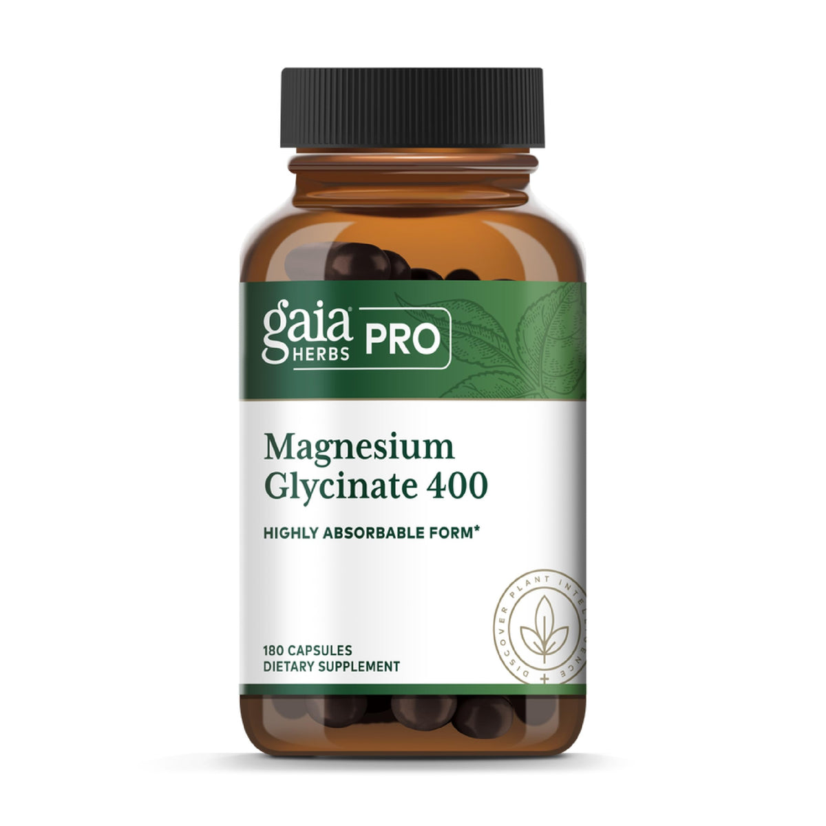 Gaia Herbs PRO Magnesium Glycinate 400 mg – bouteille pratique pour la détente occasionnelle.