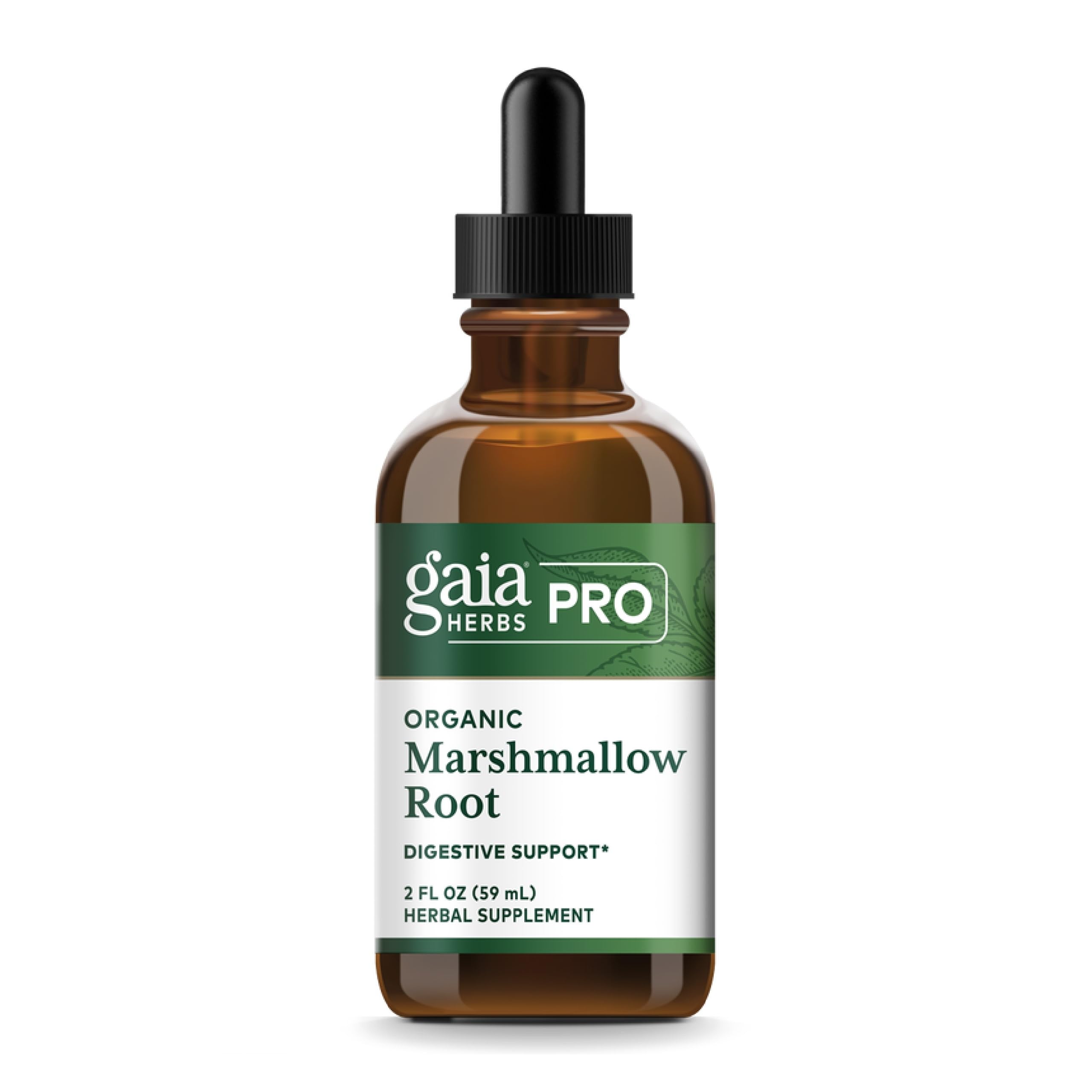 Gaia Herbs PRO racine guimauve en bouteille, soutien digestif potentiel au quotidien.