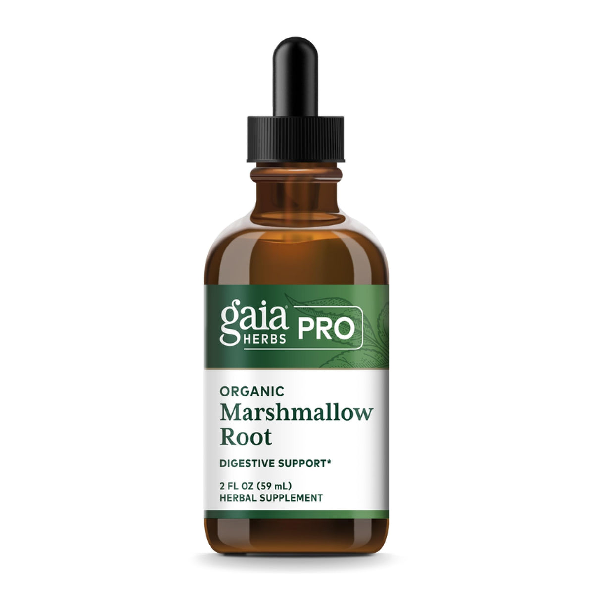 Gaia Herbs PRO racine guimauve en bouteille, soutien digestif potentiel au quotidien.