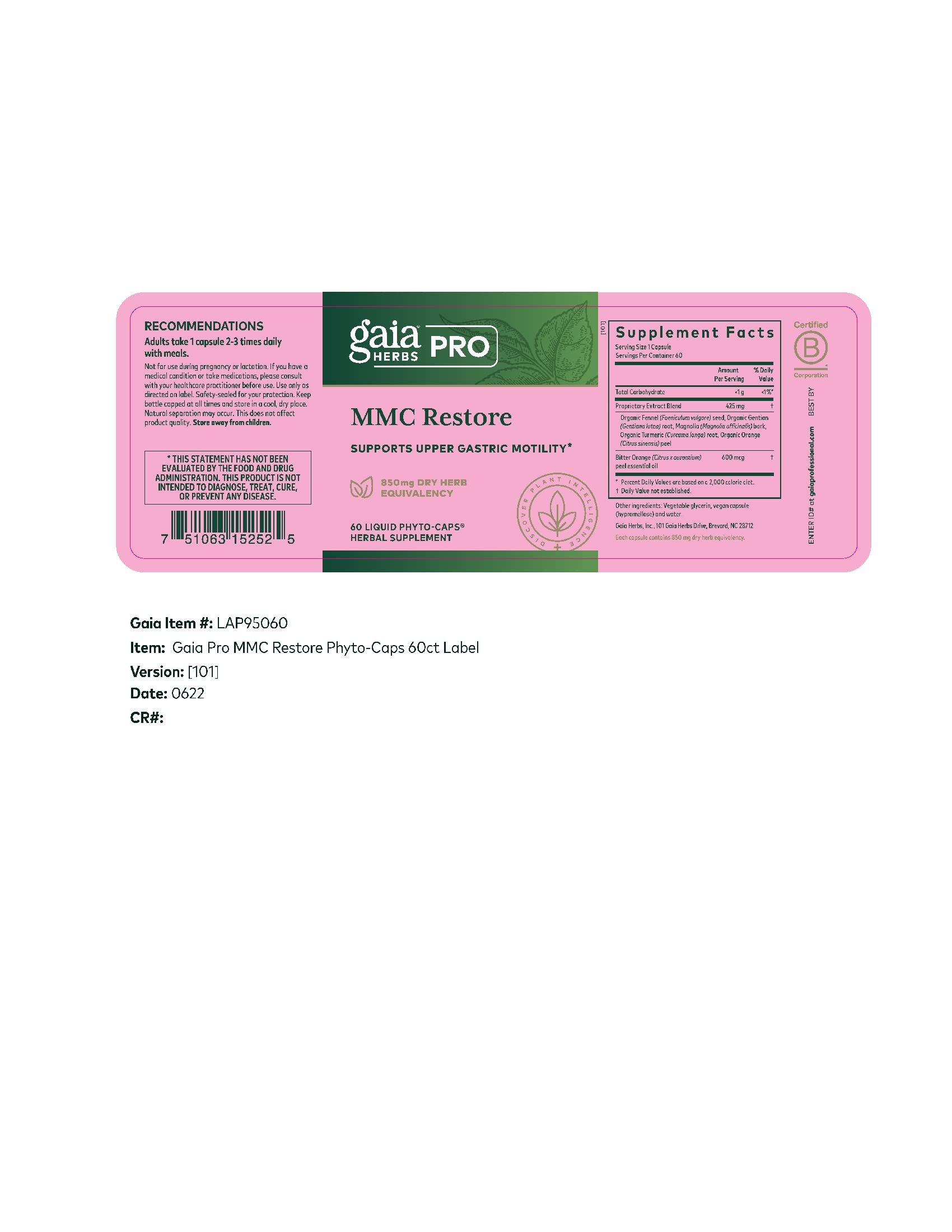 GAIA HERBS PRO MMC Restore — ingrédients naturels, traçabilité et qualité garanties