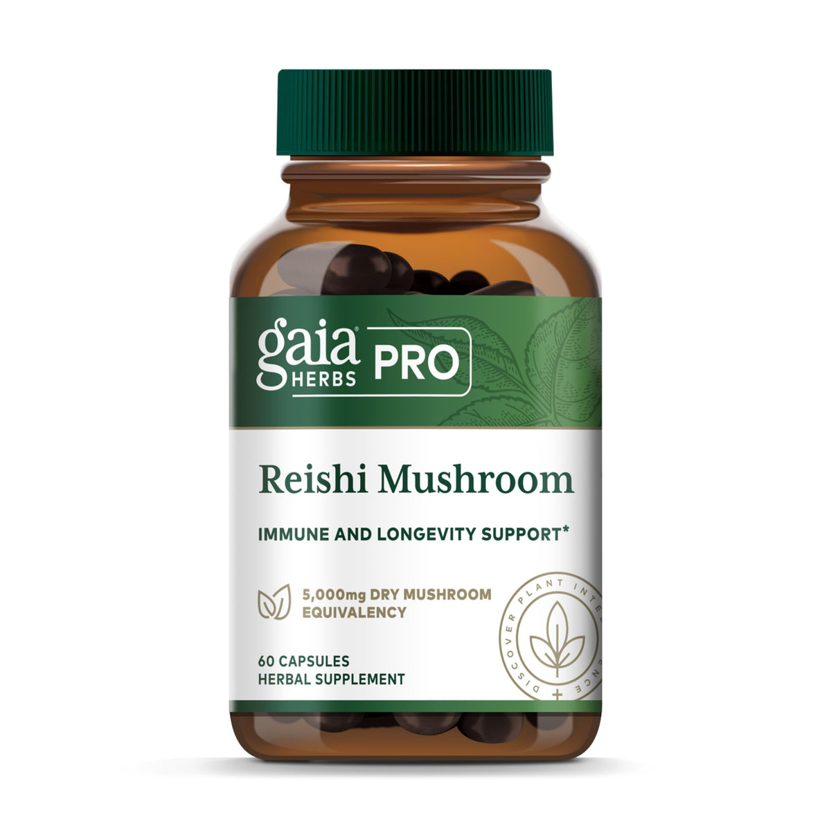 Gaia Herbs PRO Reishi champignon bouteille-emballage: soutien immunitaire potentiel et vitalité.