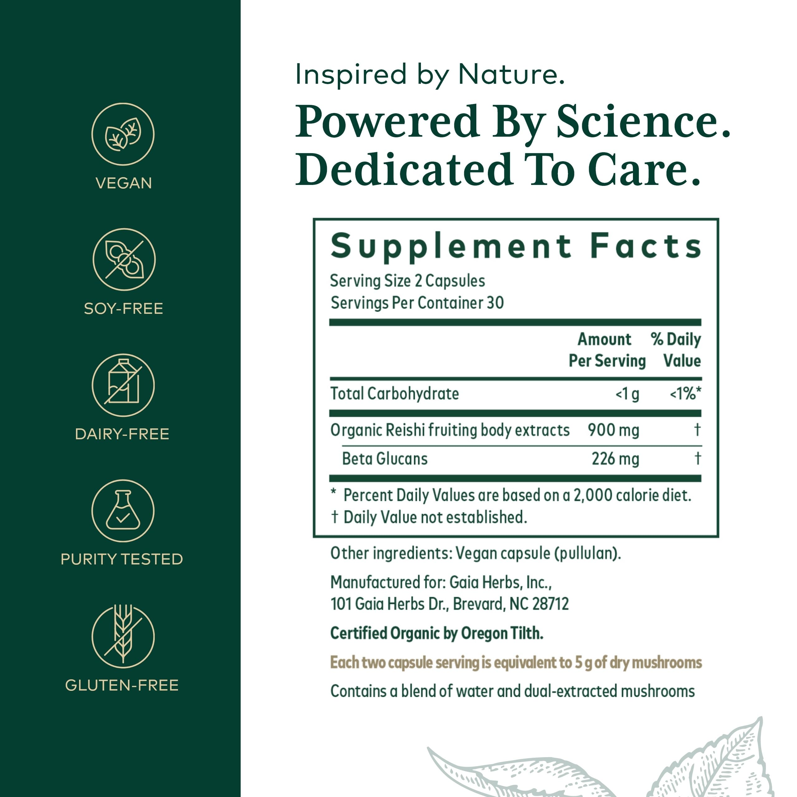 Gaia Herbs PRO Reishi champignon capsules: format pratique pour usage quotidien.