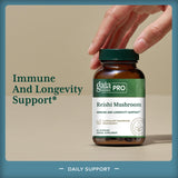 Gaia Herbs PRO Reishi champignon etiquette bio: ingrédients biologiques et traçabilité.