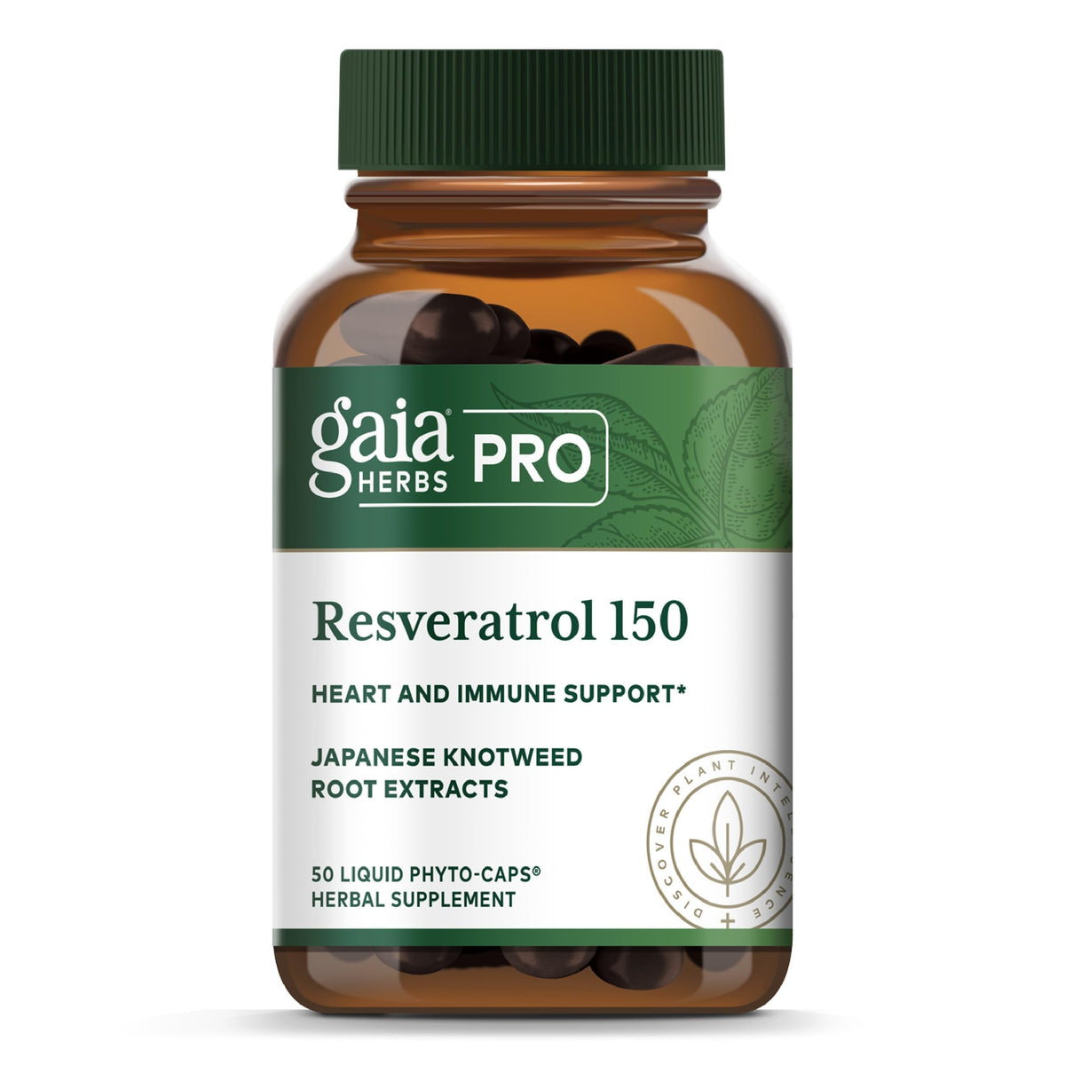 GAIA HERBS PRO Resveratrol 150 mg, bouteille-capsules: soutien potentiel pour le cœur et l'immunité.