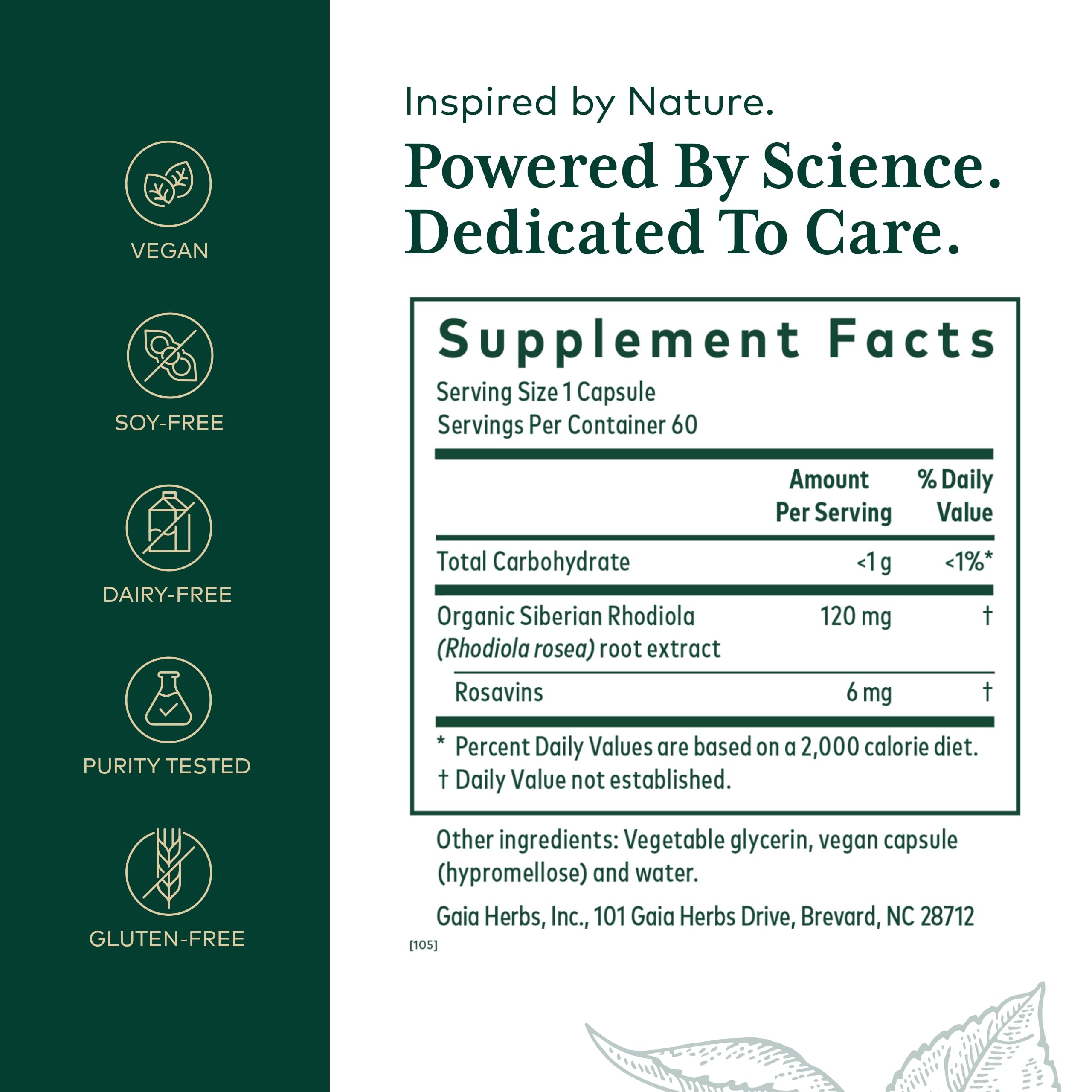 Gaia Herbs PRO Rhodiola – gélules visibles, soutien adaptogène potentiel.