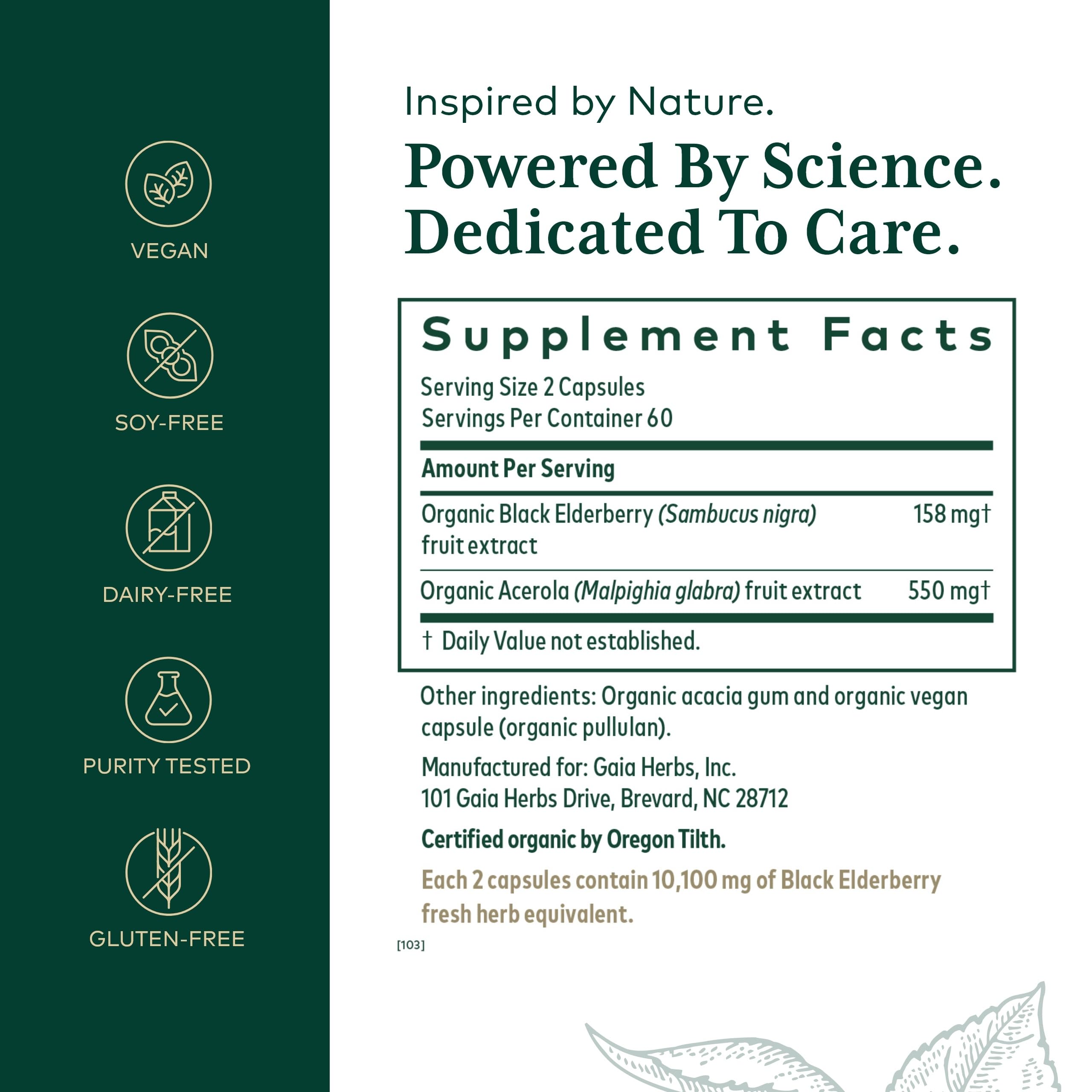 Gaia Herbs PRO Sureau noir — capsules, format pratique pour une consommation quotidienne vegan.