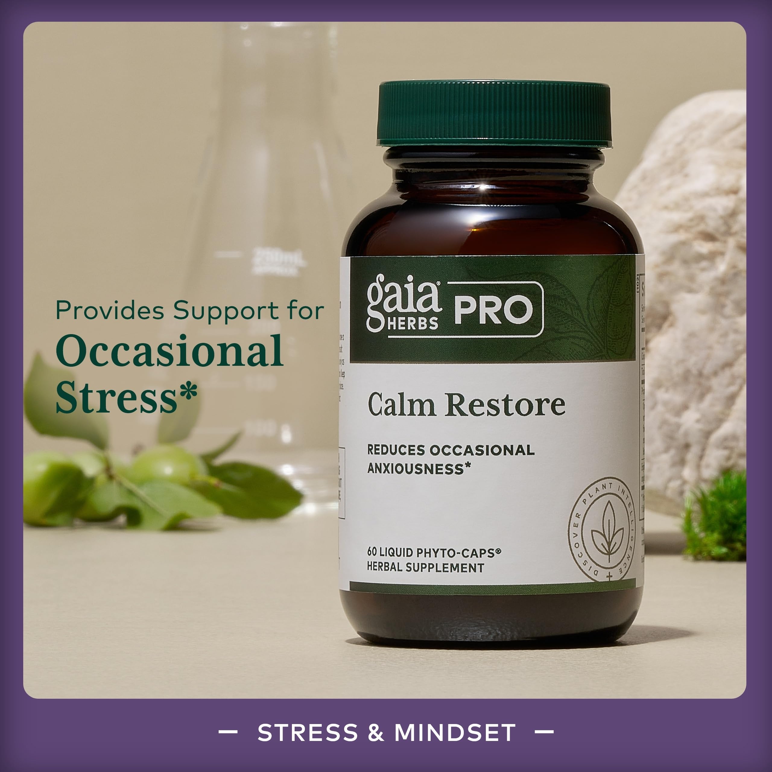 Gaia Herbs PRO Calm Restore : tests qualité et récolte assurés pour l'intégrité des plantes.