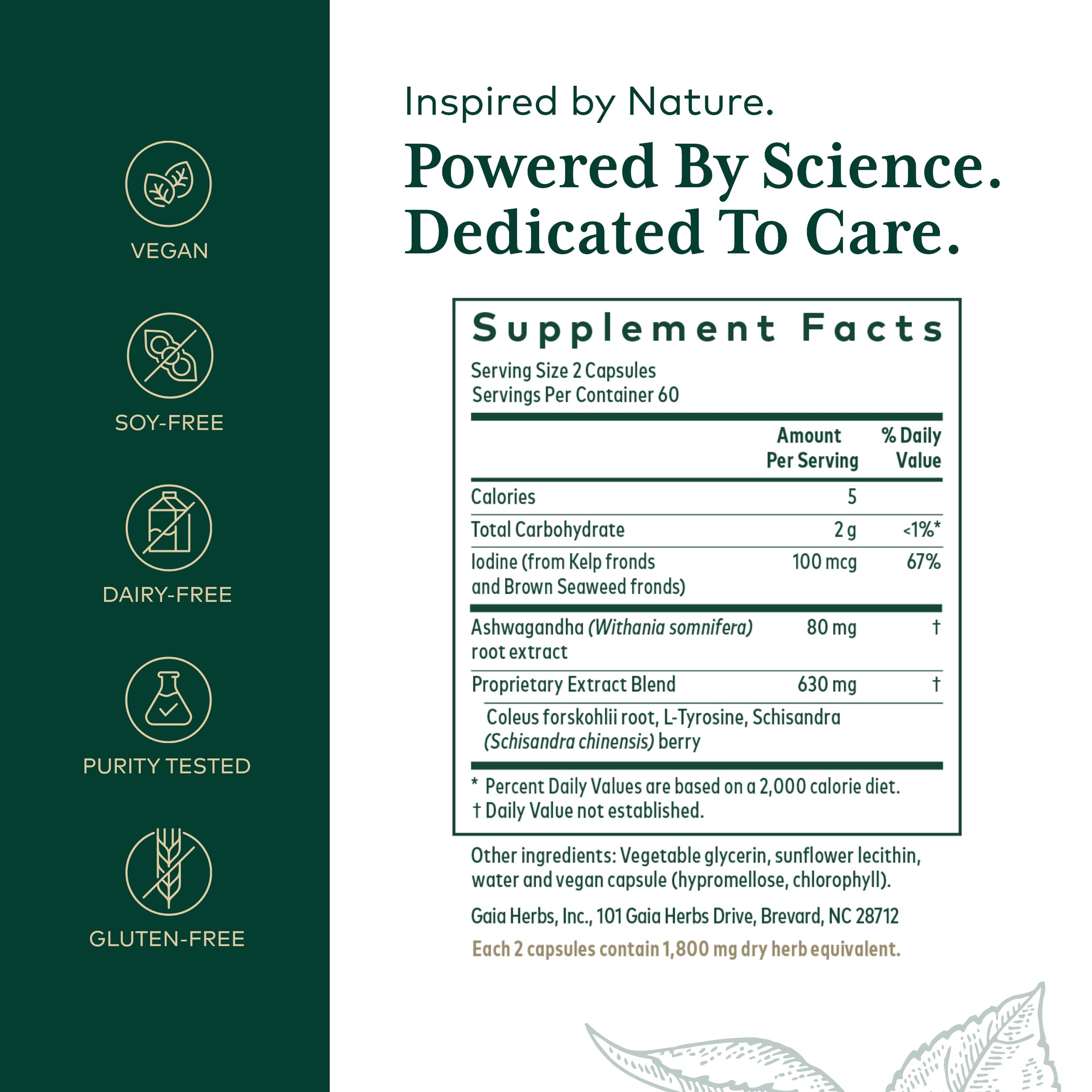 Gaia Herbs PRO Thyroid Formula étiquette: présentation claire et informative