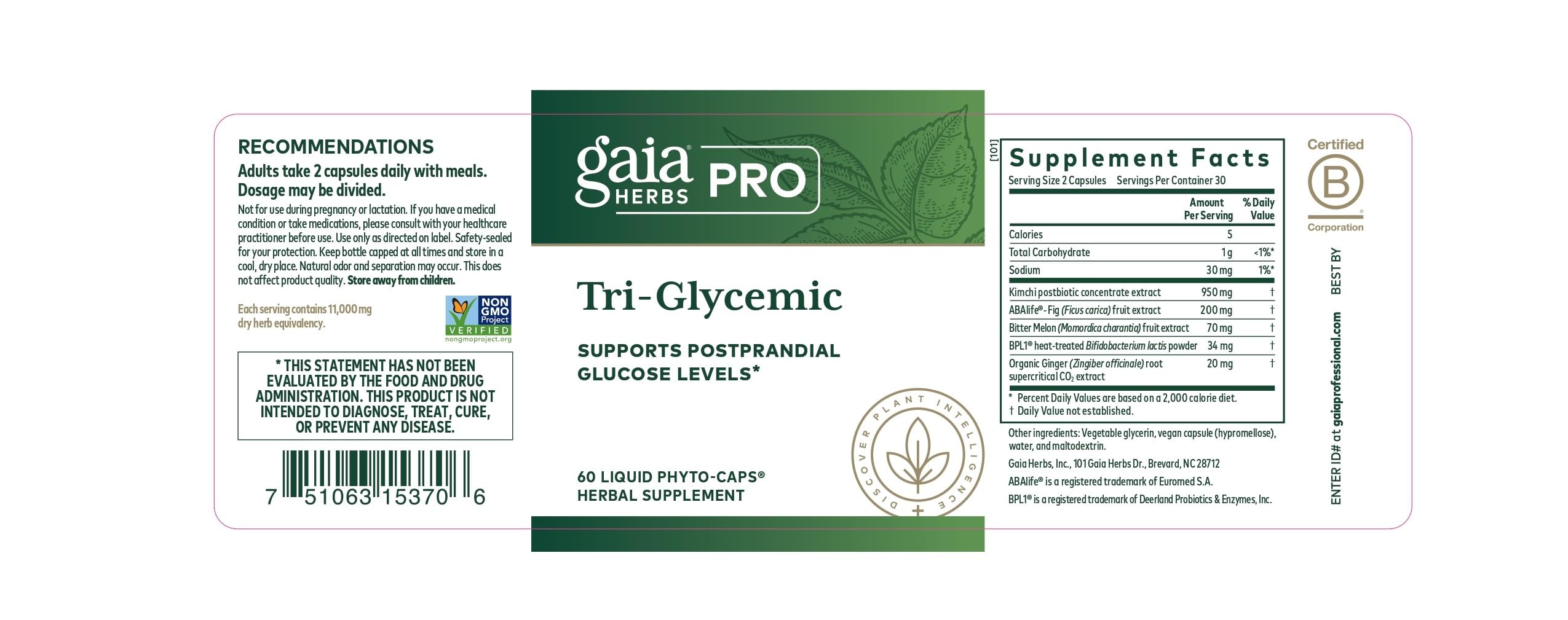 Gaïa Herbs PRO Tri-Glycemic – figue et herbes naturelles soutenant le métabolisme potentiel.