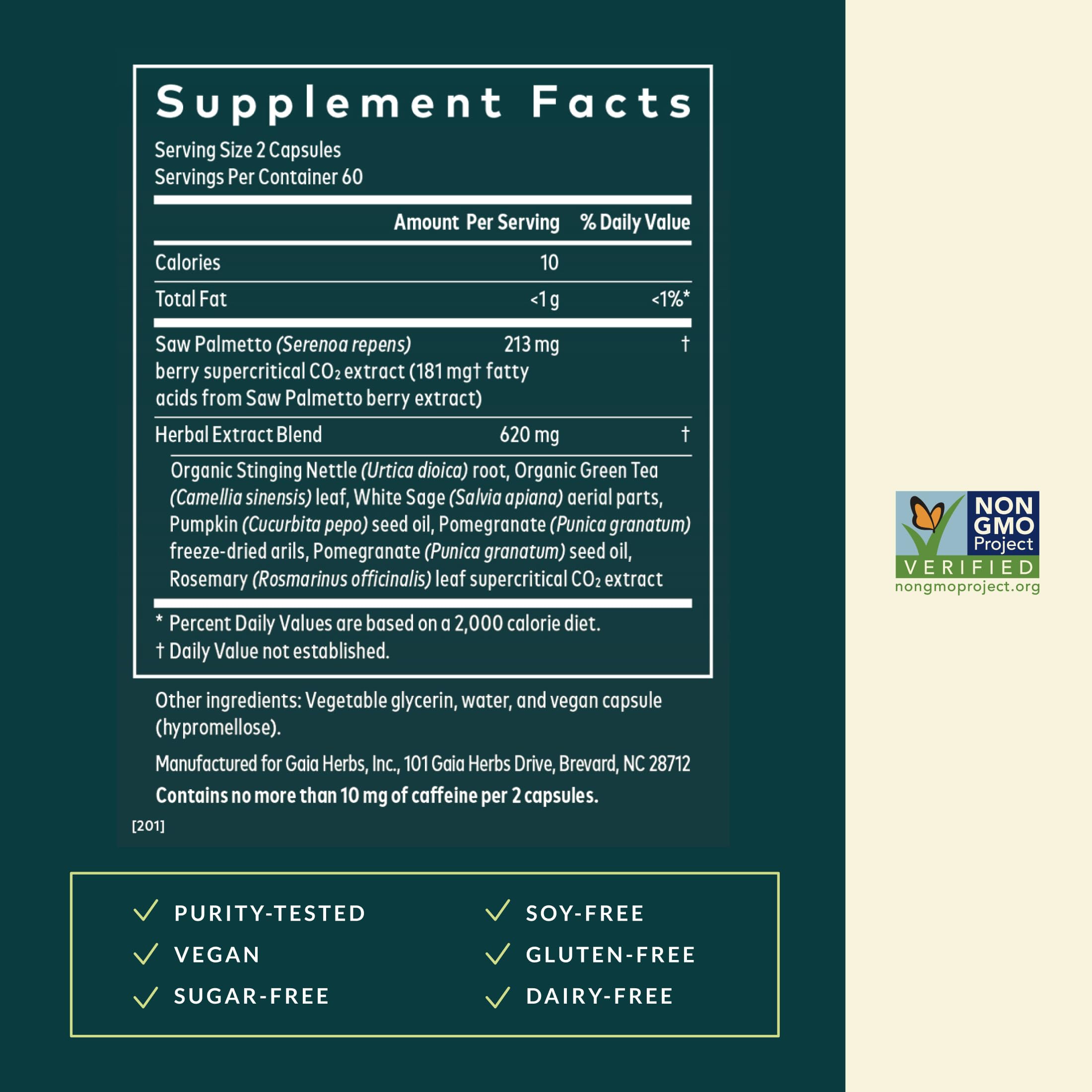 Gaia Herbs Prostate Health – baies saw palmetto, soutien potentiel du confort urinaire.