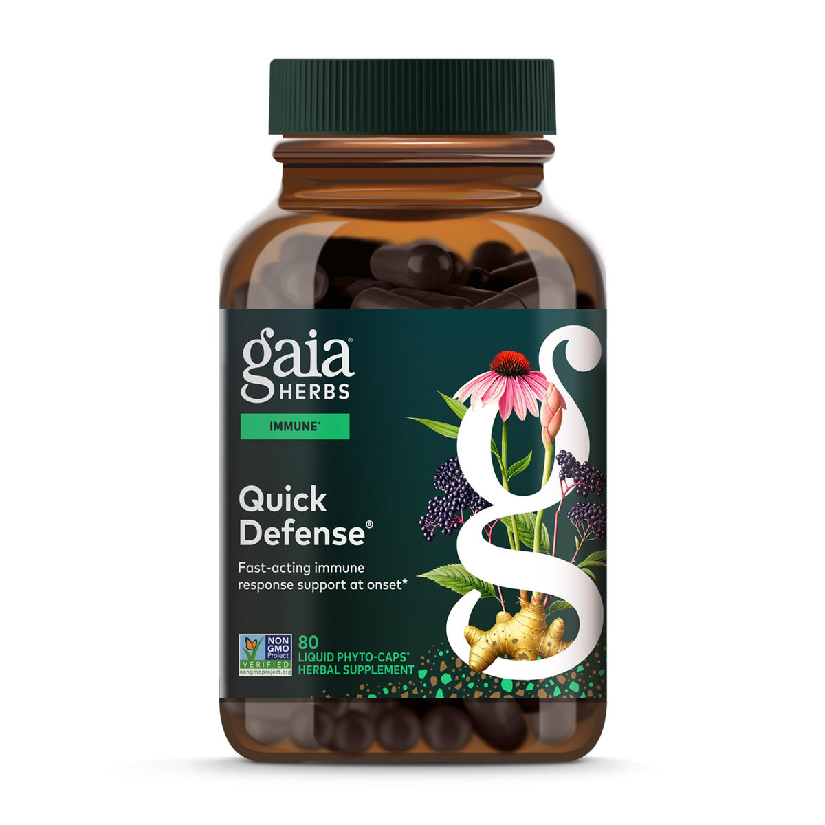 Gaia Herbs Quick Defense bouteille — soutien quotidien du système immunitaire.