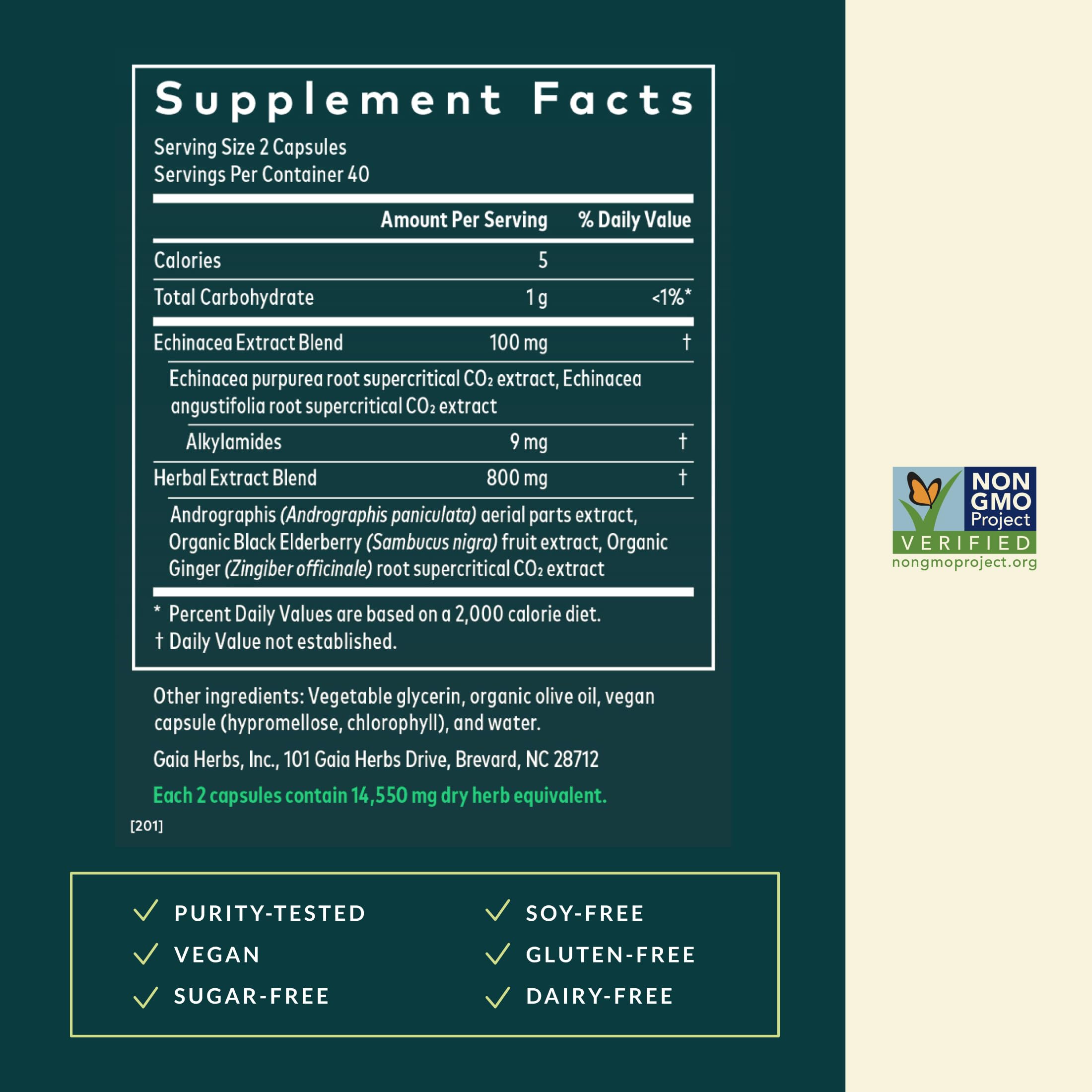 Gaia Herbs Quick Defense échinacée — ingrédient clé dans la formule.