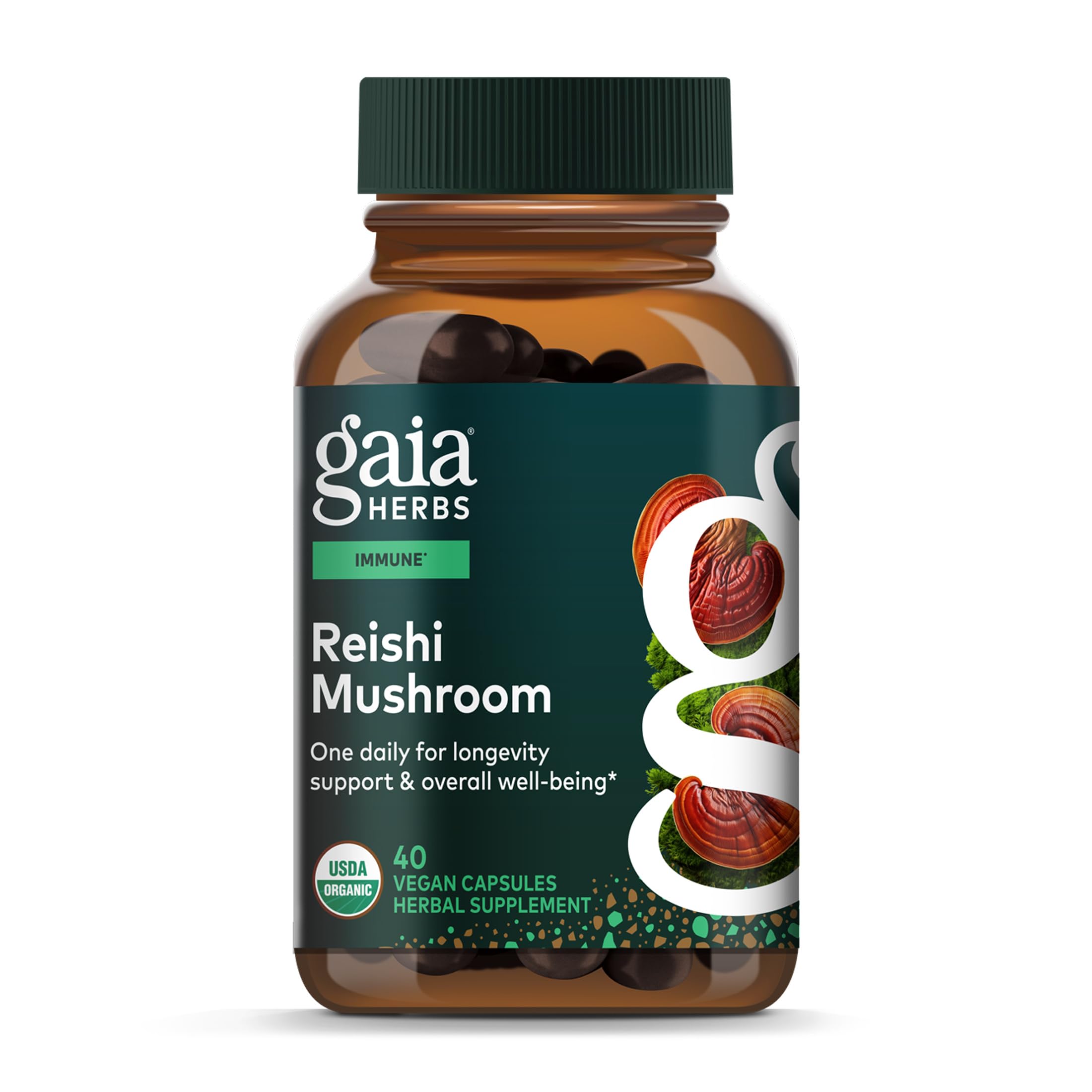Gaia Herbs Reishi: bouteille liquide végan pour un rituel quotidien.