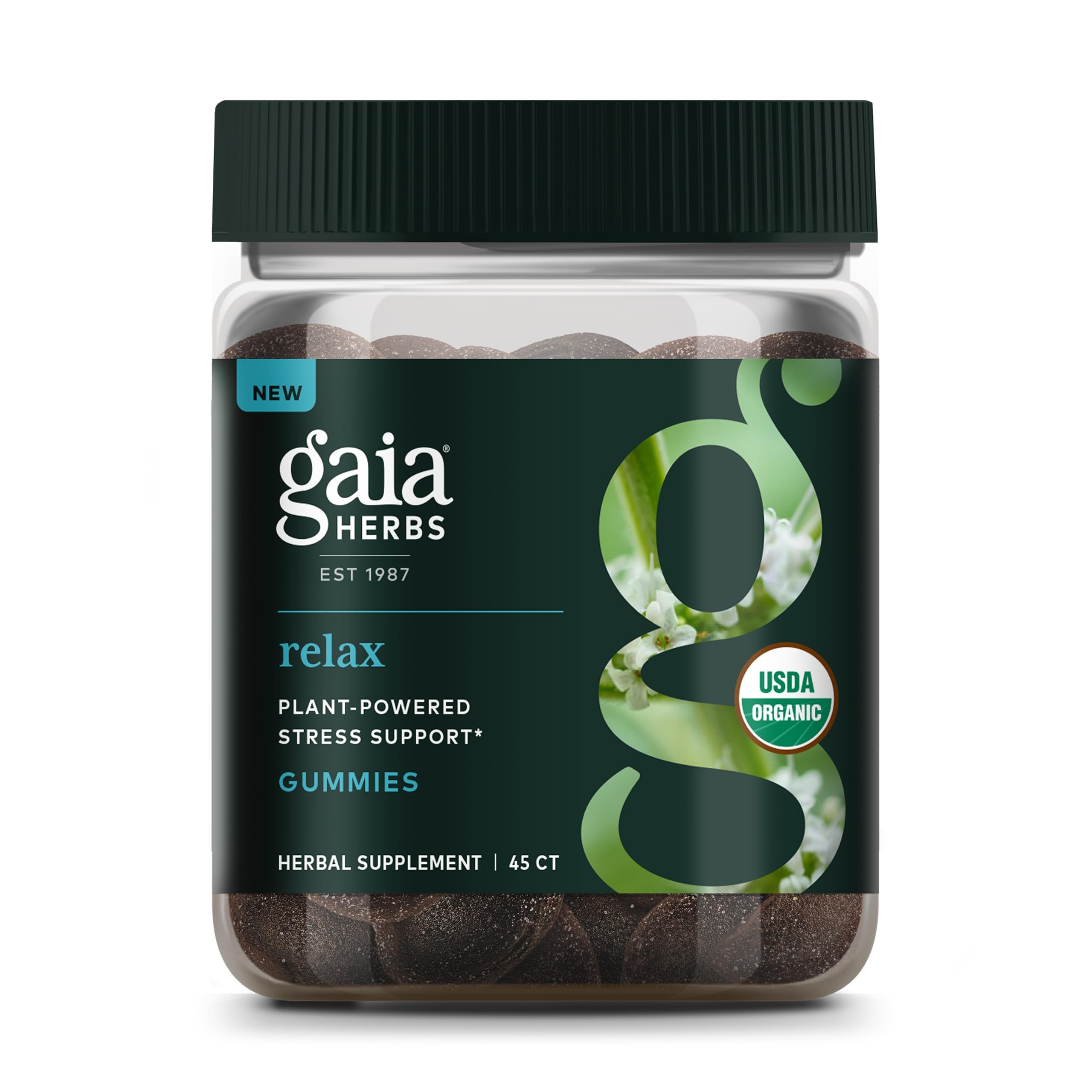Gaia Herbs Relax Gummies – Bouteille: calme naturel après une journée chargée.