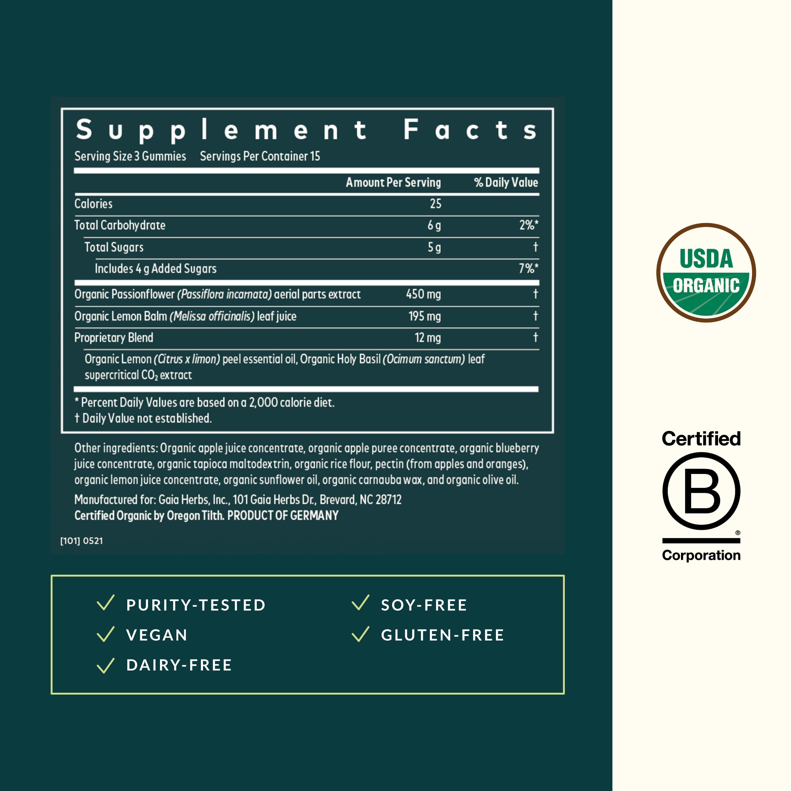 Gaia Herbs Relax Gummies – Saveurs fruitées naturelles pour détente agréable.