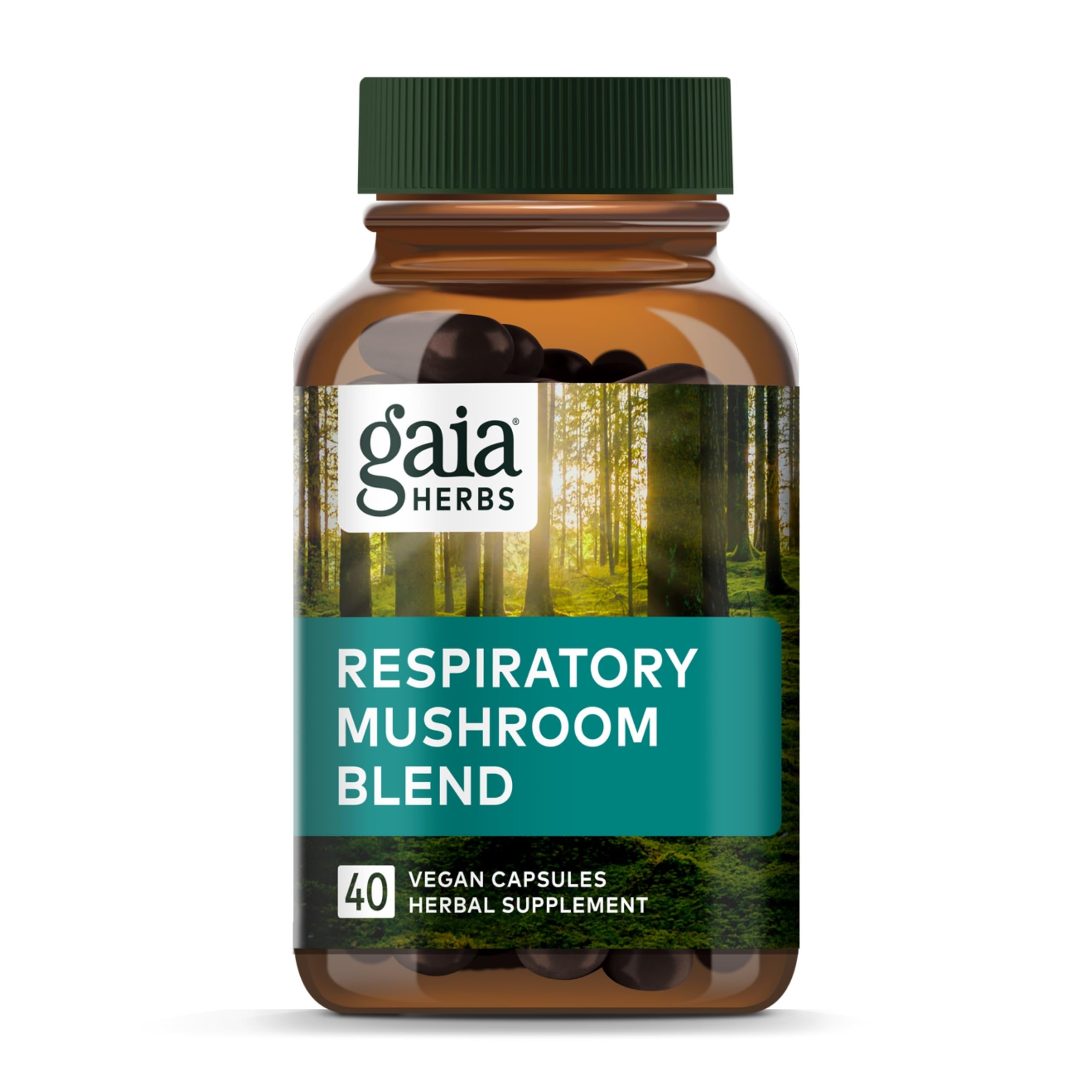Gaia Herbs Mélange Respiratoire, bouteille, soutien pulmonaire naturel.