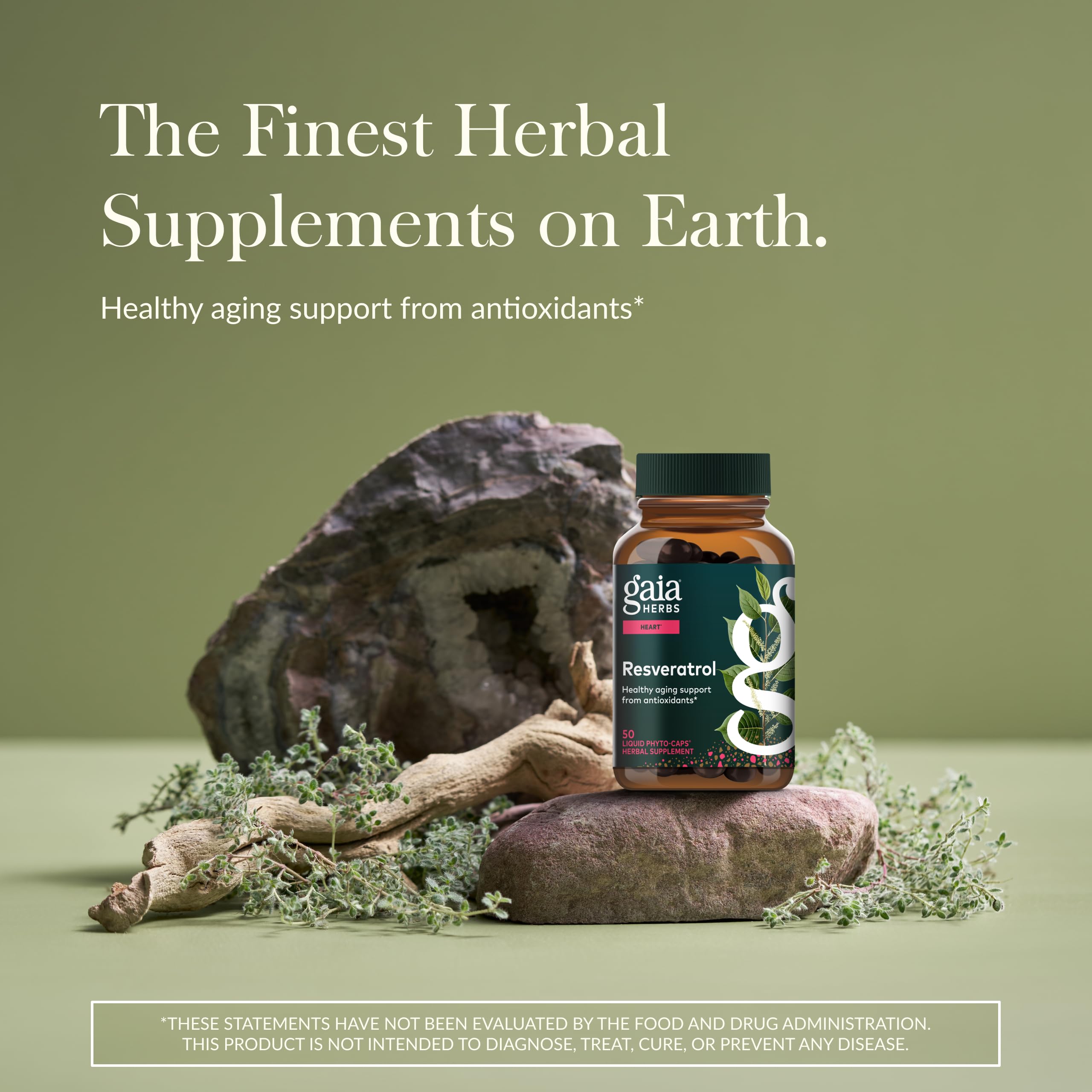 Gaia Herbs Resveratrol — capsules visibles, formulation antioxydante pour la peau.