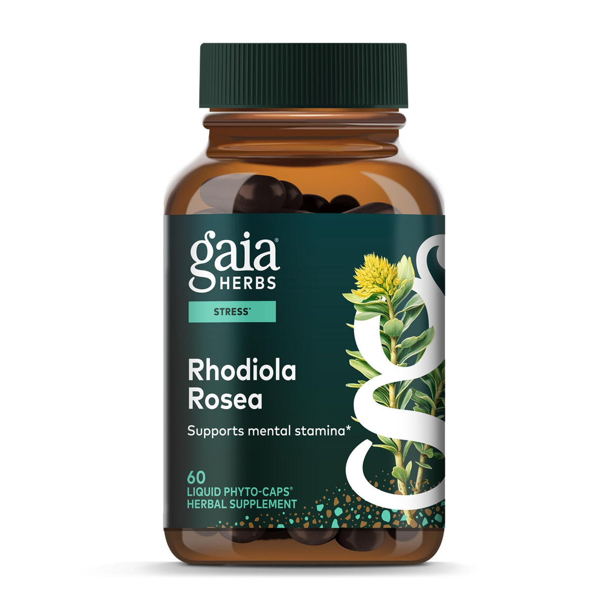 Gaia Herbs Rhodiola Rosea: bouteille de phyto-caps vegan prête à l’emploi pour le soutien du stress