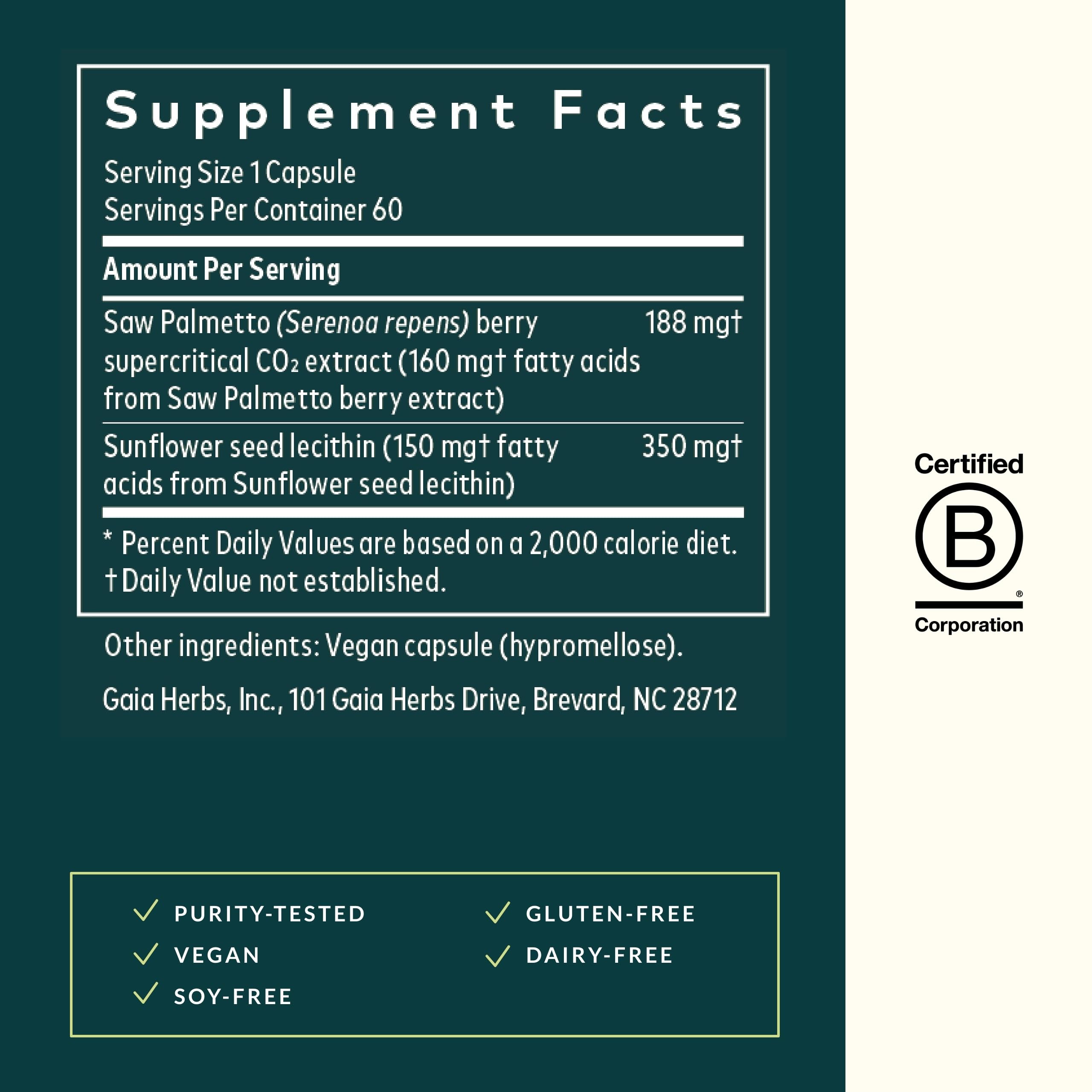 Capsules véganes Gaia Herbs Saw Palmetto prêtes à intégrer une routine quotidienne