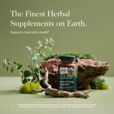 Gaia Herbs Sinus & Lung Supreme – Bouteille verso: informations et conseils d’utilisation.