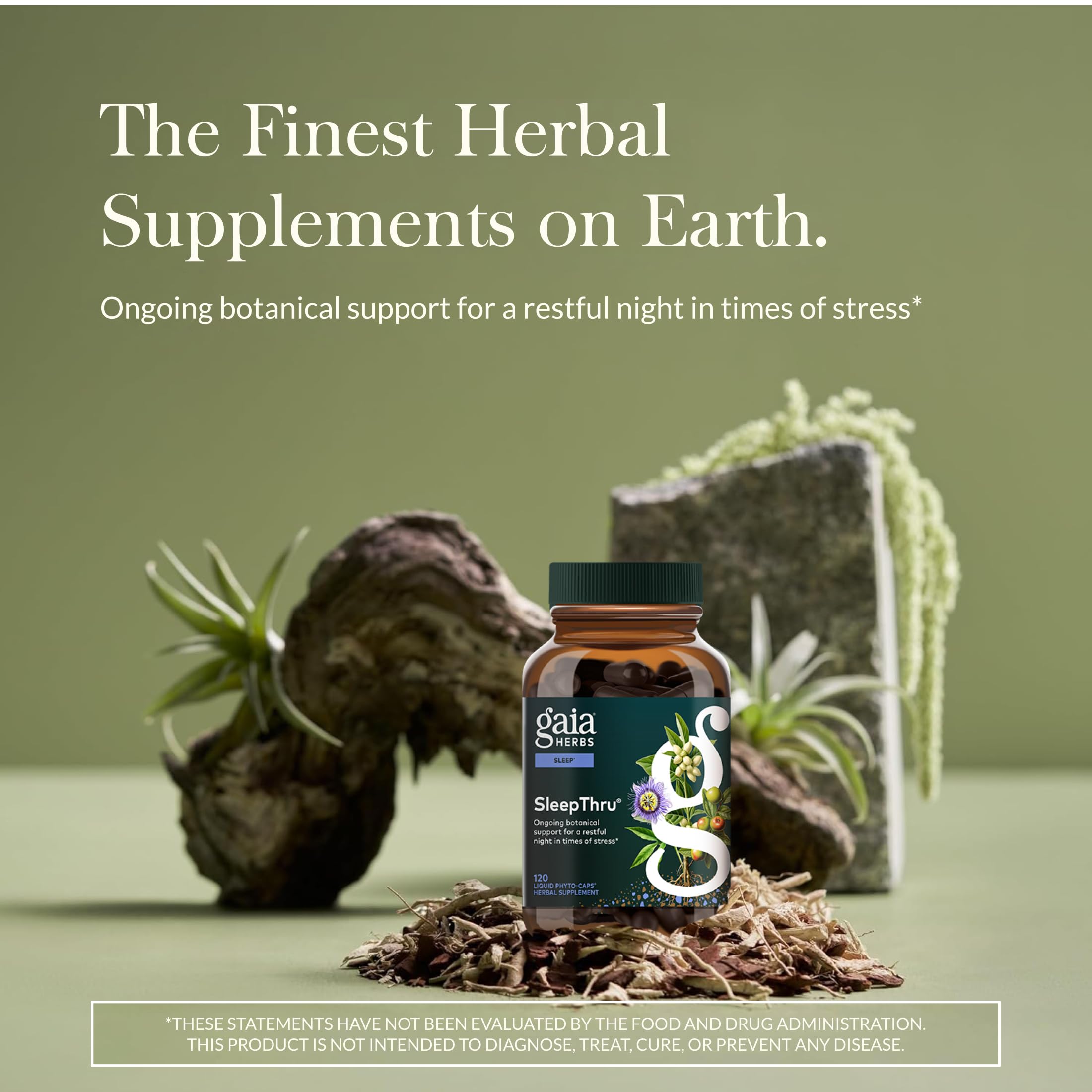 Gaia Herbs SleepThru — Étiquette du produit indiquant une formule naturelle