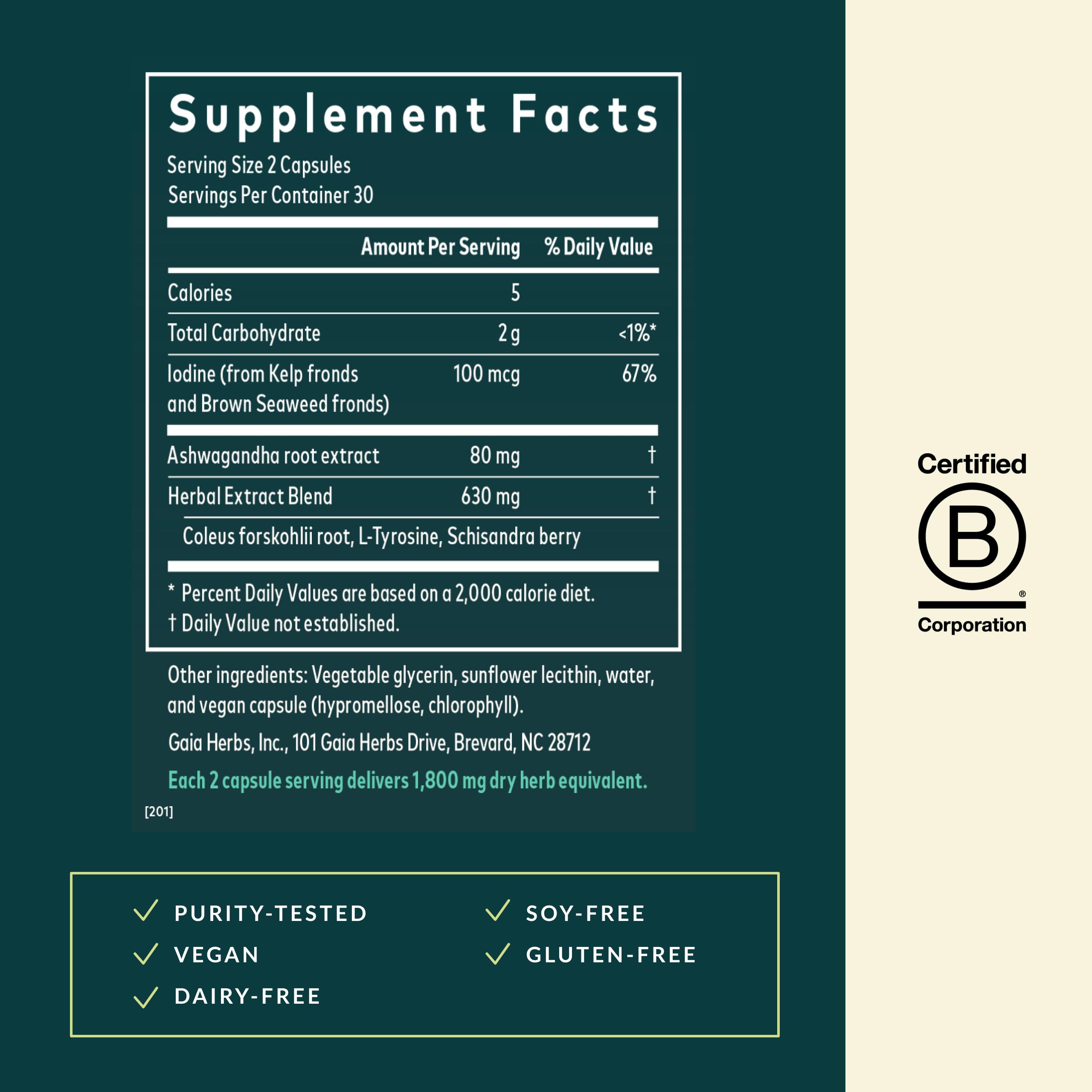 Gaia Herbs Soutien Thyroïde – ingrédients ashwagandha, bénéfice naturel potentiel
